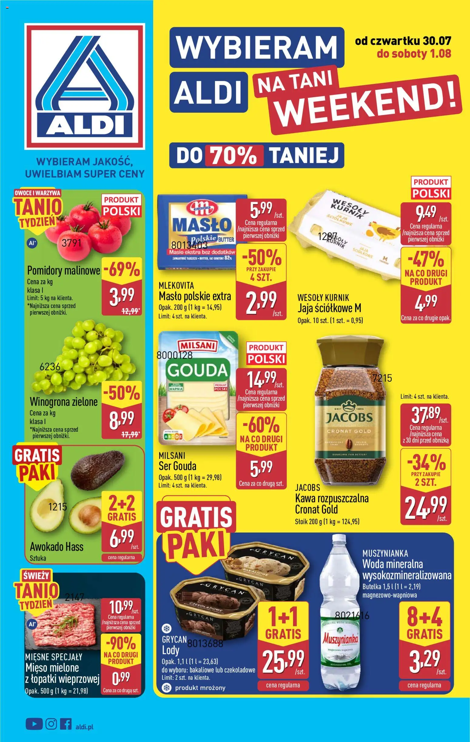 Náhled nabídky: Aldi Polsko Aldi Polsko leták - Oferta weekendowa platný od 30.07.2026 - Máslo, Gouda, Jacobs
