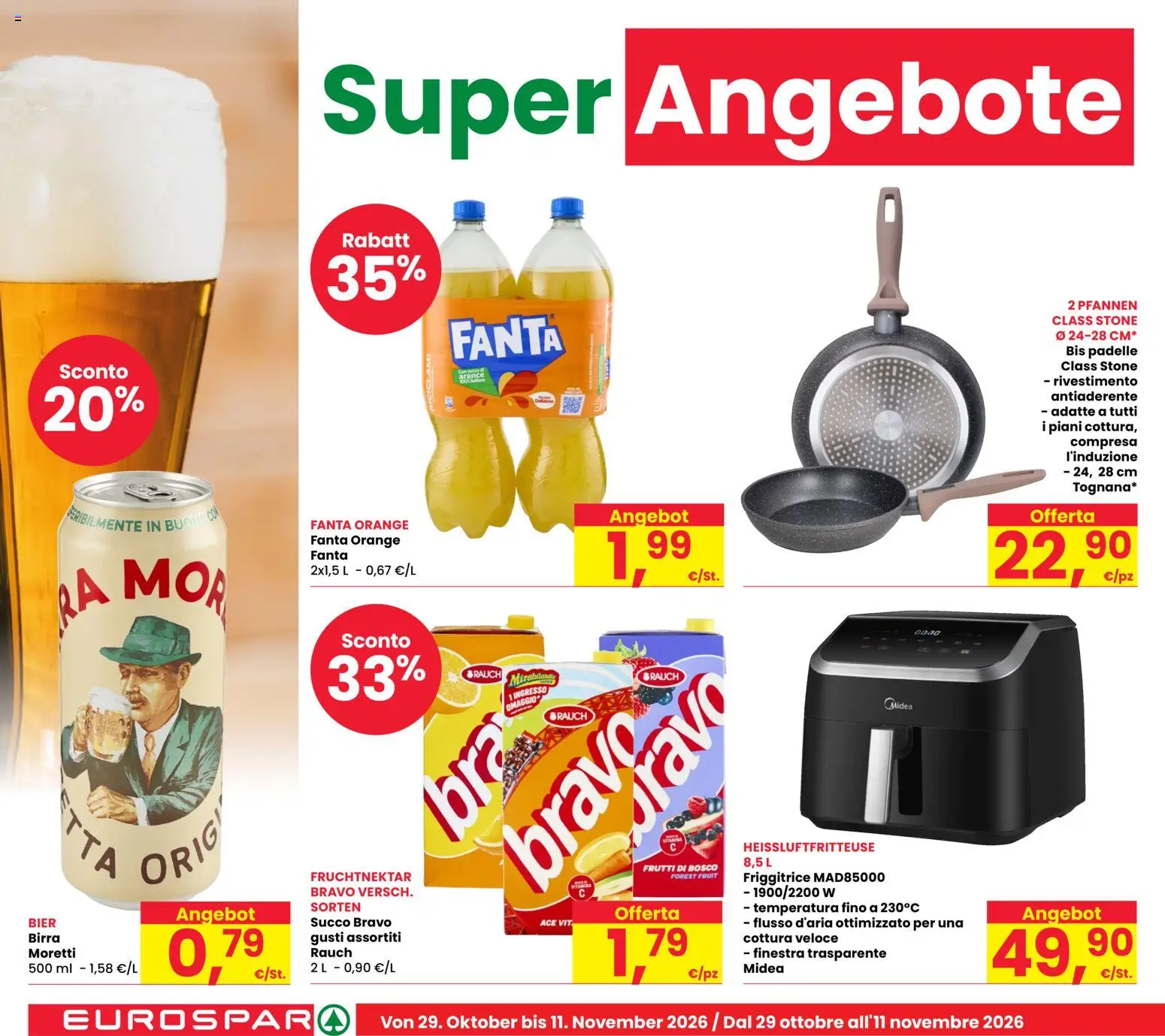 Anteprima dell'opuscolo Eurospar volantino Bolzano dal negozio Eurospar valido da 29/10/2026 - Birra, Frutti di bosco, Fanta, Friggitrice, Succo