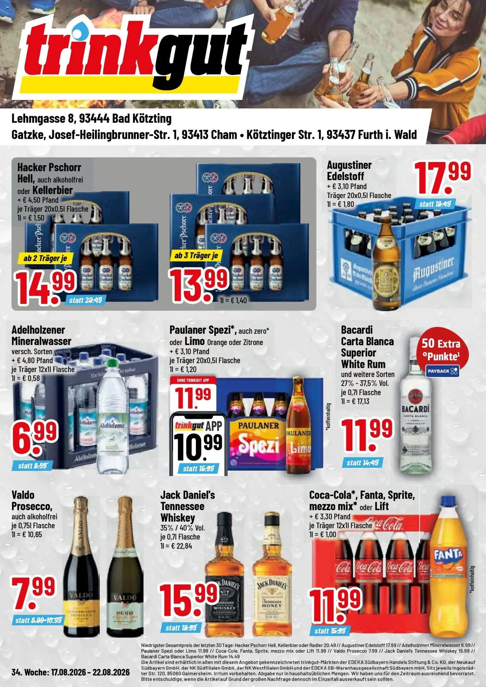 Vorschau von dem Prospekt des Geschäftes Trinkgut, gültig ab dem 17.08.2026 - Bad, Bacardi, Paulaner spezi, Prosecco, Zitrone, Paulaner, Fanta, Radler