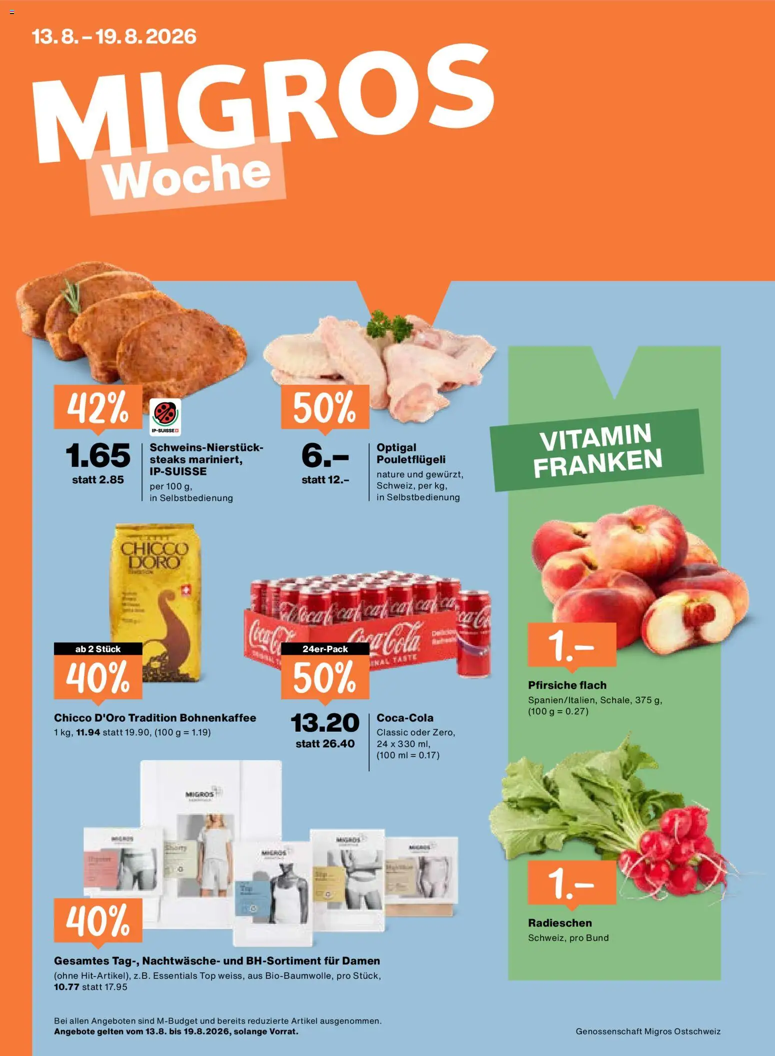 Vorschau des Merkblatts Migros aktionen vom Shop Migros gültig von 13.08.2026 bis 19.08.2026