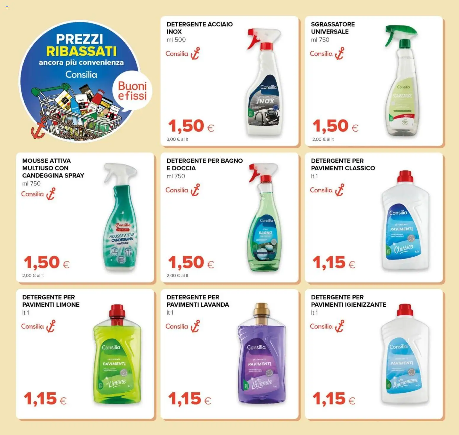 Anteprima dell'opuscolo Oasi volantino Prezzi Ribassati dal negozio Oasi valido da 21/08/2026 - Bagno, Limone, Lavanda, Doccia, Candeggina, Sgrassatore, Detergente