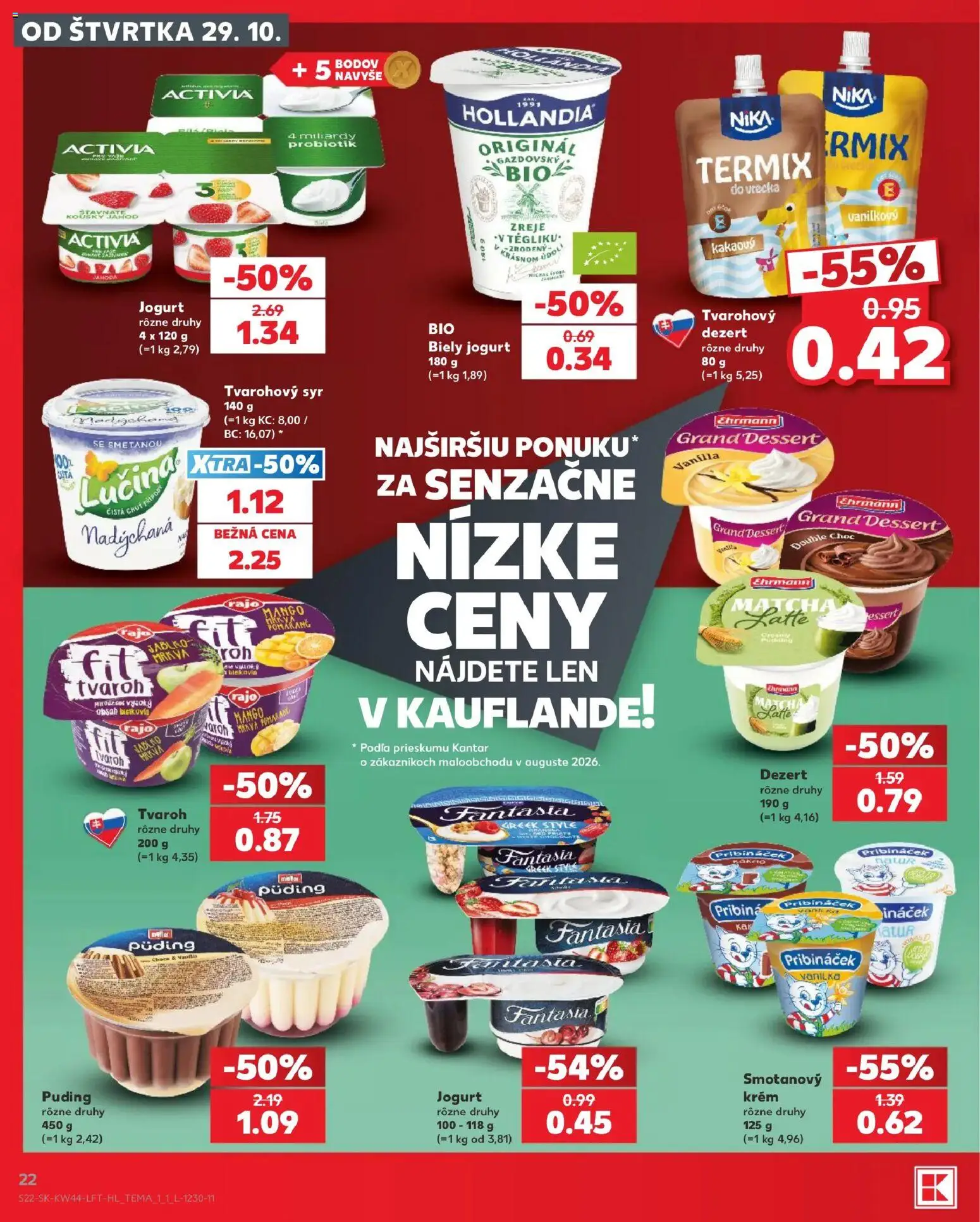 Náhľad Kaufland letáku platného od 29.10.2026 - Mango, Syr, Puding, Jogurt, Vanilka, Termix, Biely jogurt, Krém