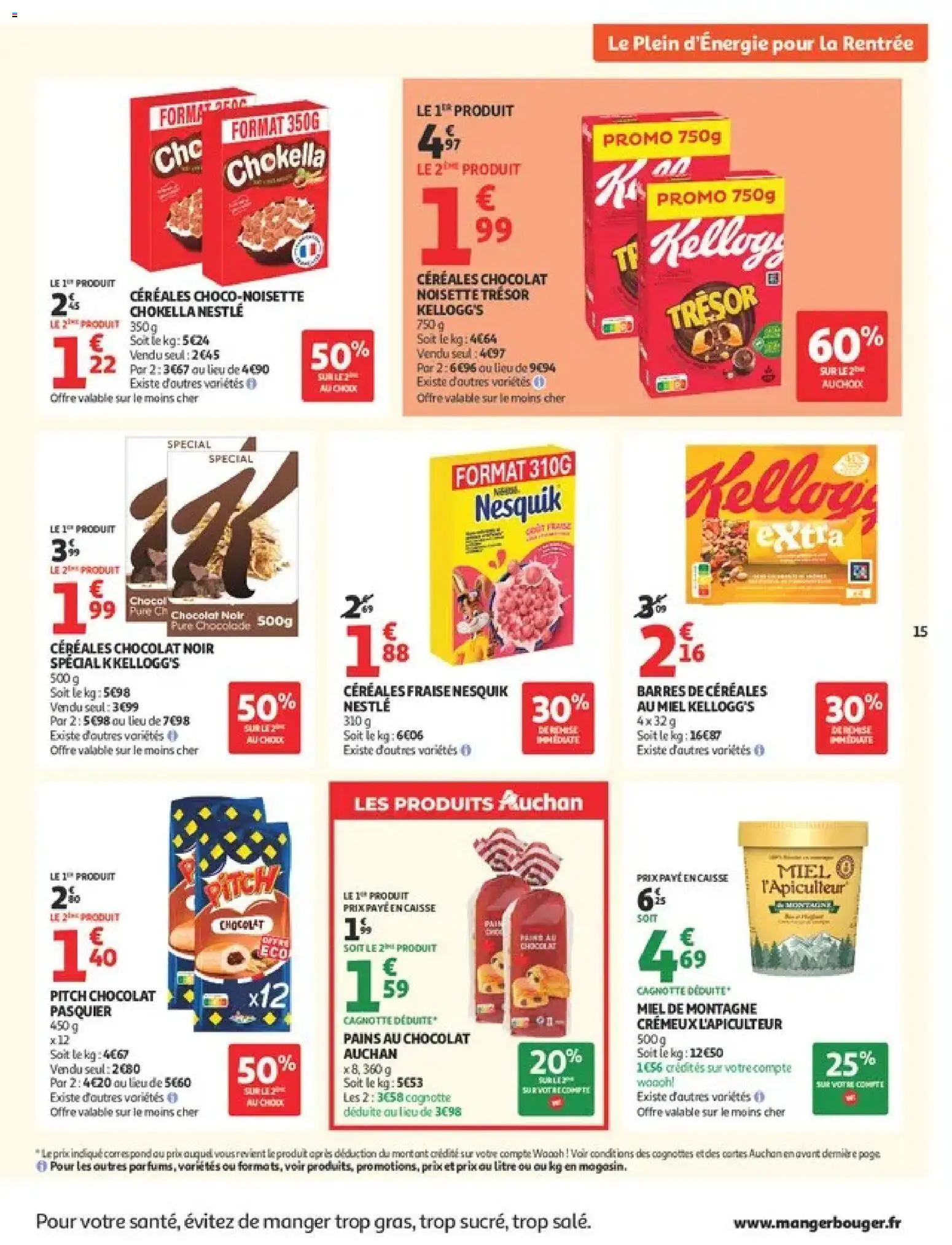 Prévisualisation de Auchan Ménage rentrée hypers du magasin Auchan formulaire valide 08/09/2026 - Chocolat, Fraise, Miel, Trésor, Noisette, Céréales, Nesquik, Céréales au miel