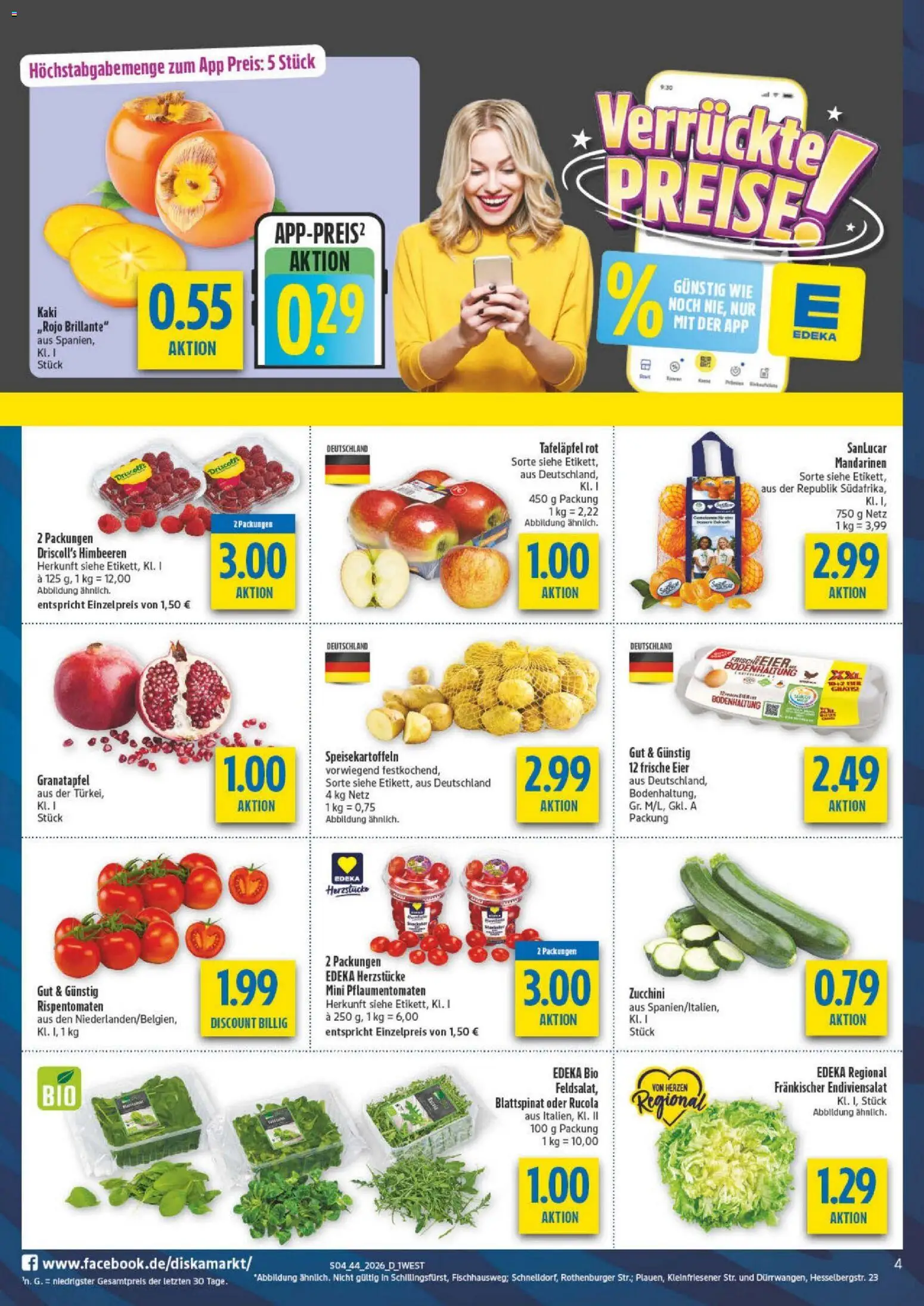Vorschau von dem Prospekt des Geschäftes Diska, gültig ab dem 26.10.2026 - Zucchini, Granatapfel, Rucola, Himbeeren, Kaki, Eier, Mandarinen