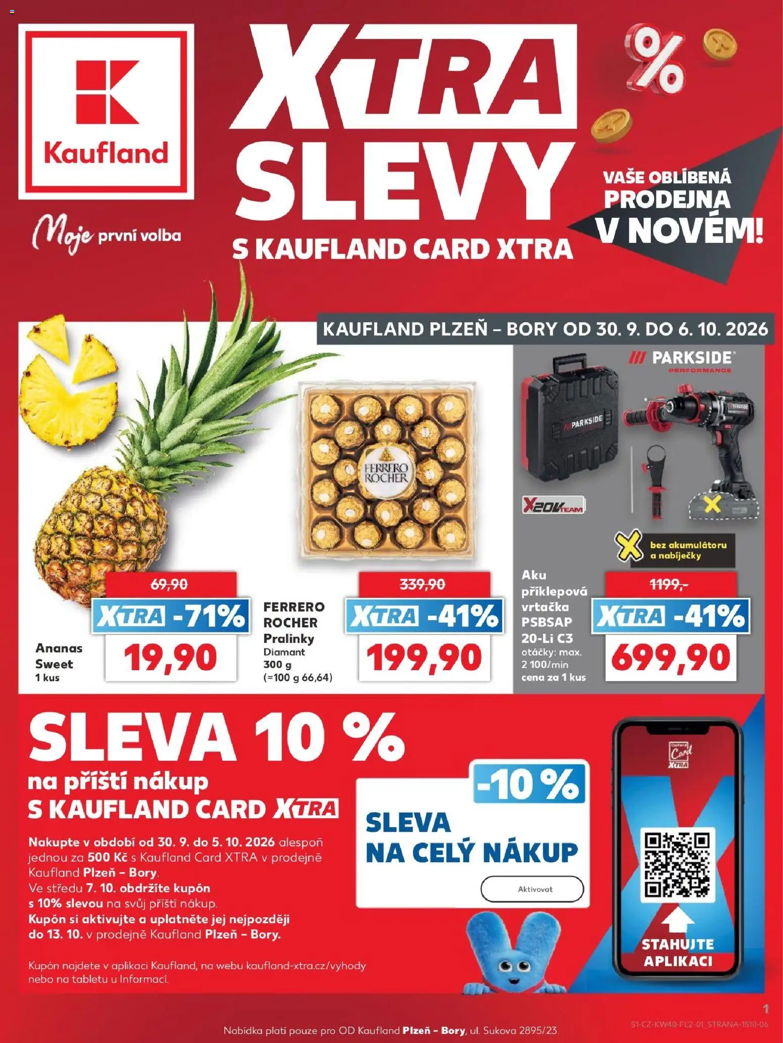 Náhled nabídky: Kaufland Kaufland leták - Plzeň Bory platný od 30.09.2026 - Parkside, Ferrero Rocher, Ananas, Vrtačka, Příklepová vrtačka, Aku příklepová vrtačka