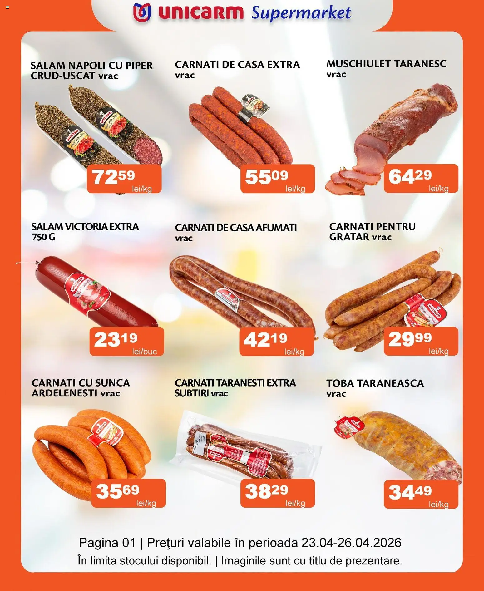 Previzualizarea de cataloage: Unicarm Unicarm Catalog Carne valabil de la 23.04.2026 - Grătar, Salam, Șuncă, Piper, Cârnați