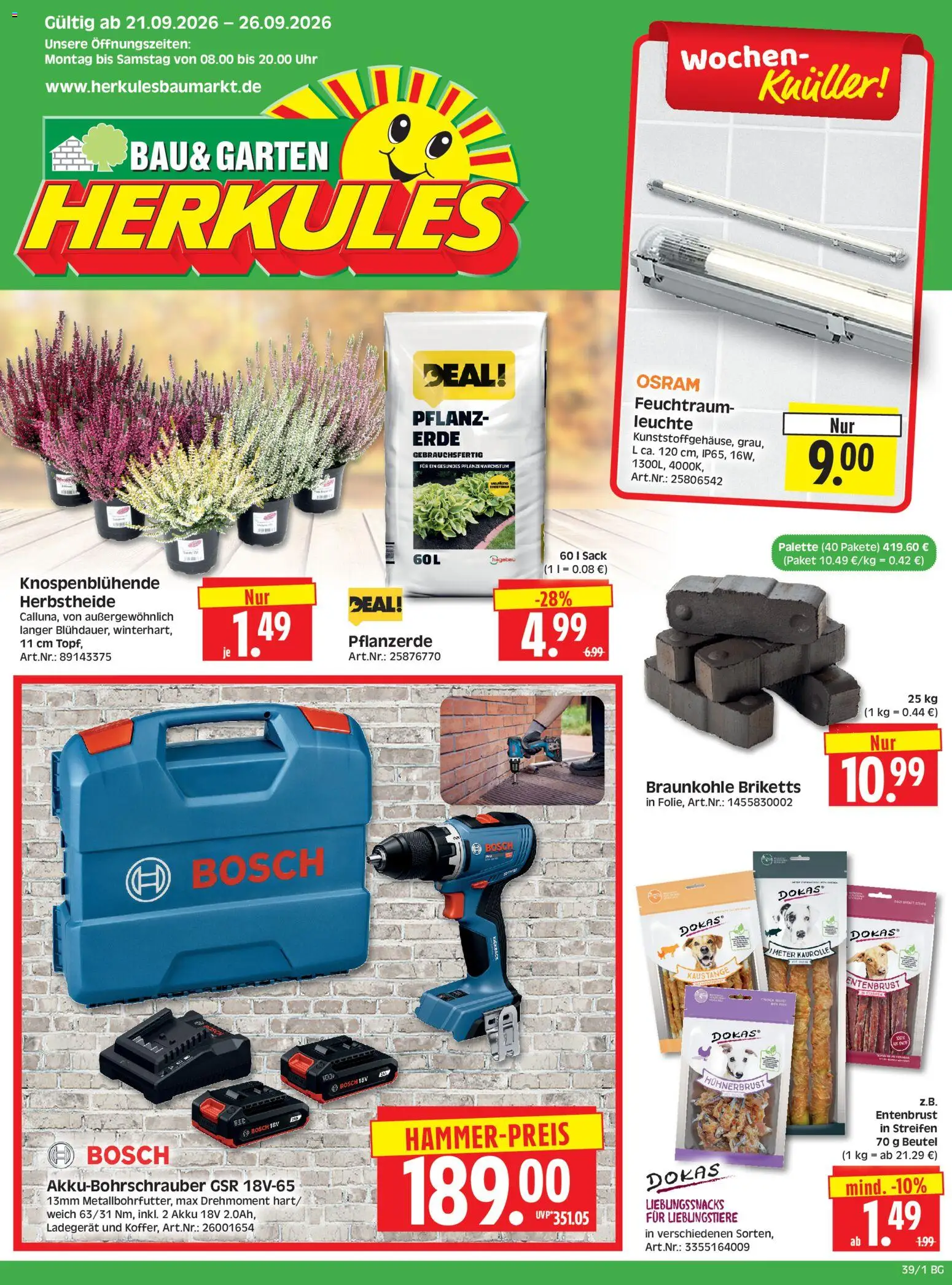 Vorschau von dem Prospekt des Geschäftes HERKULES, gültig ab dem 21.09.2026 - Uhr, Bosch, Ladegerät, Pflanzerde