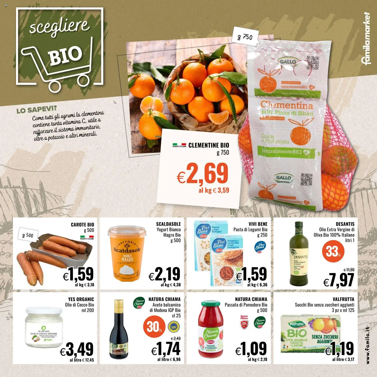 Anteprima dell'opuscolo Famila volantino Market dal negozio Famila valido da 29/10/2026 - Yogurt, Olio, Legumi, Cocco, Arancia, Passata di pomodoro, Lenticchie rosse, Yogurt bianco