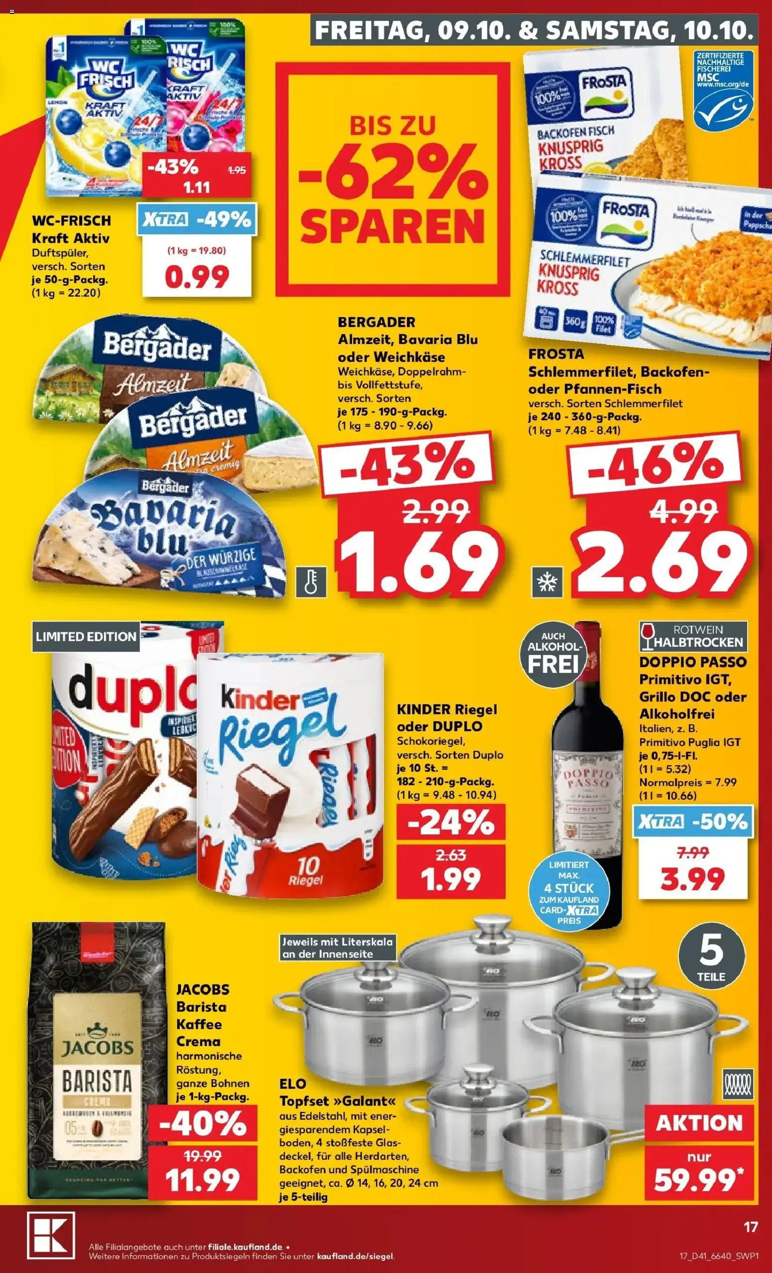 Vorschau von dem Prospekt des Geschäftes Kaufland, gültig ab dem 08.10.2026 - Kaffee, Fisch, Alkohol, Backofen, Frosta, Rotwein, Doppio Passo, Kinder riegel