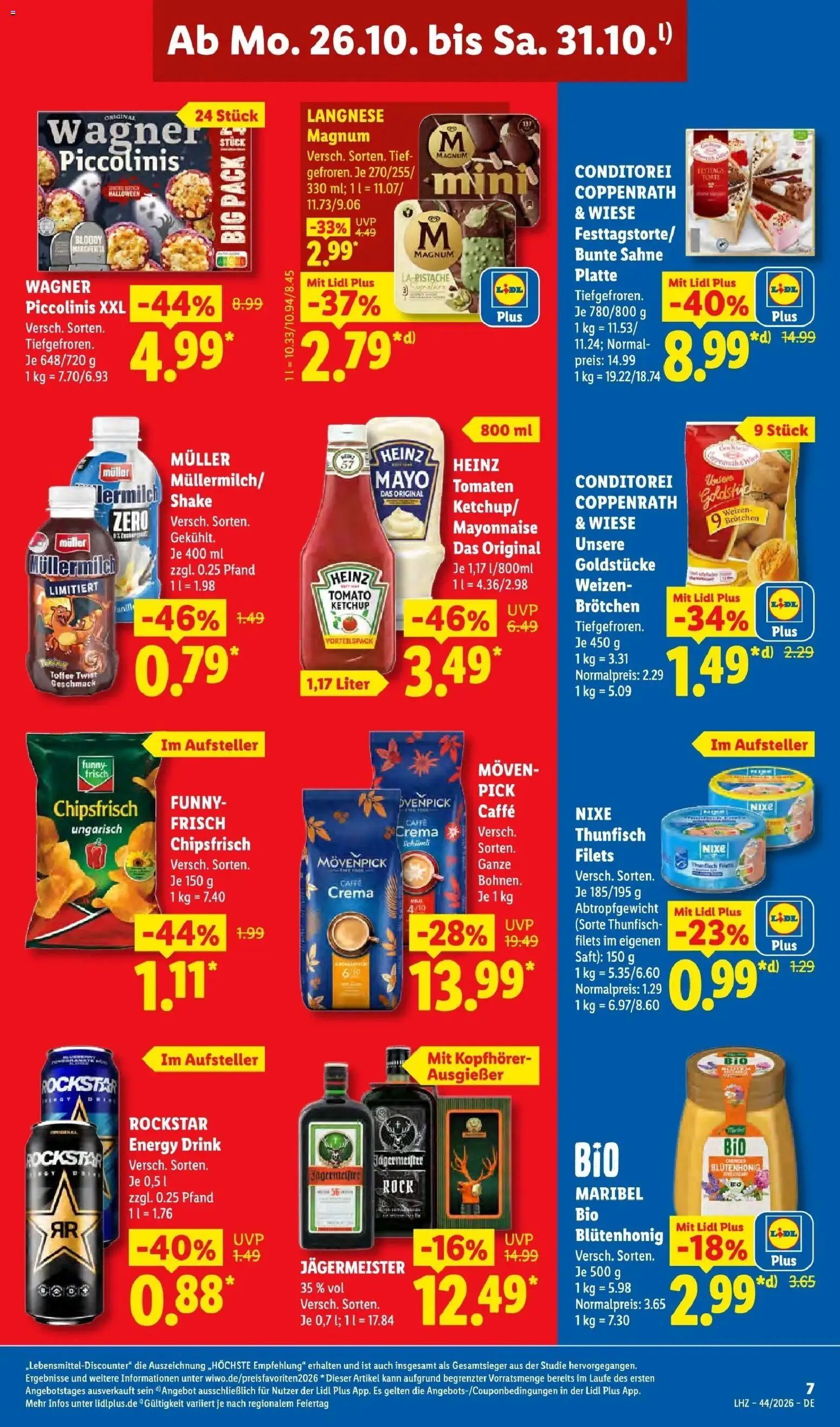 Vorschau von dem Prospekt des Geschäftes Lidl, gültig ab dem 26.10.2026 - Chips, Kopfhörer, Sahne, Tomaten, Ketchup, Rockstar energy, Langnese, Saft