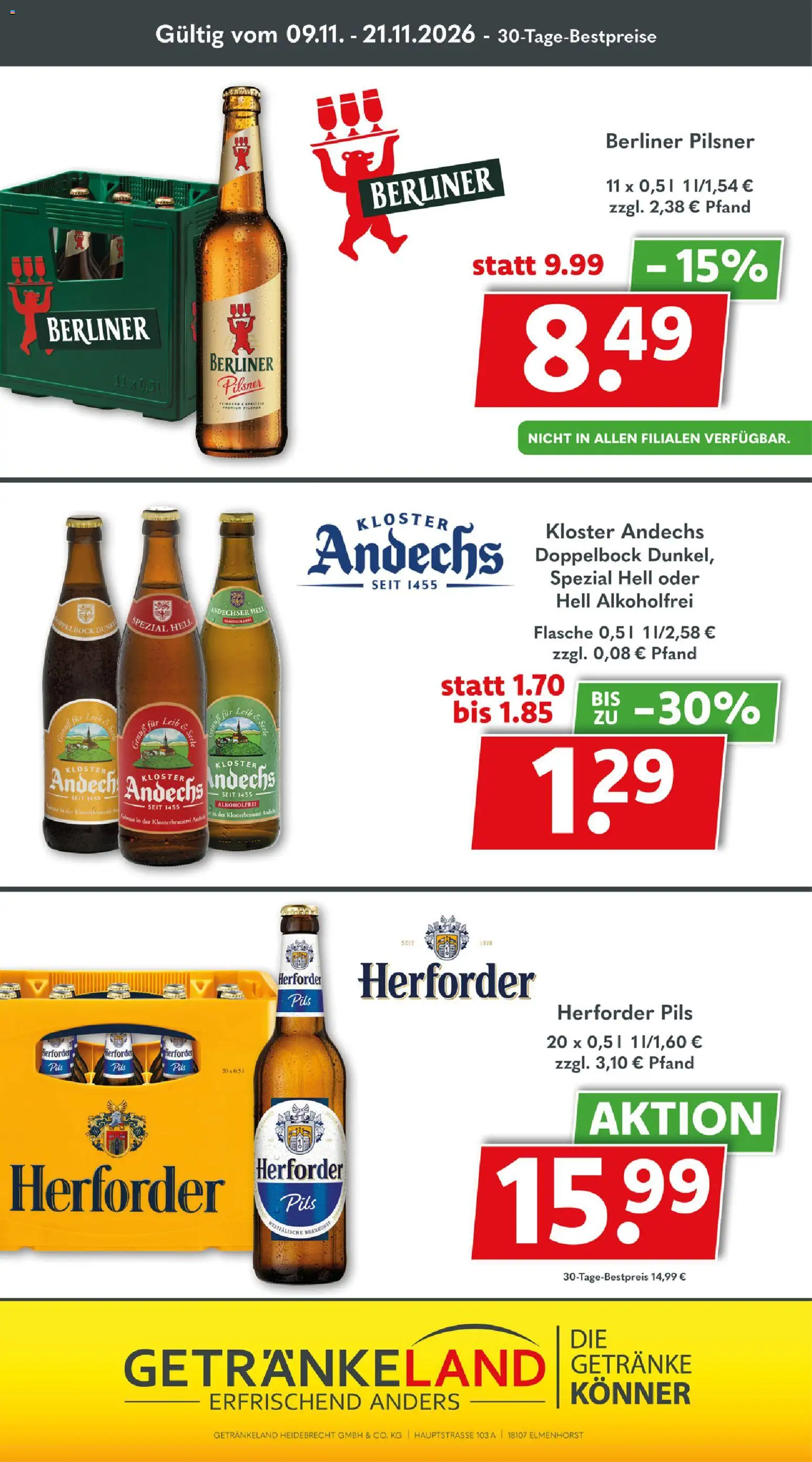Vorschau von dem Prospekt des Geschäftes Getränkeland, gültig ab dem 09.11.2026 - Berliner, Pils, Berliner pilsner