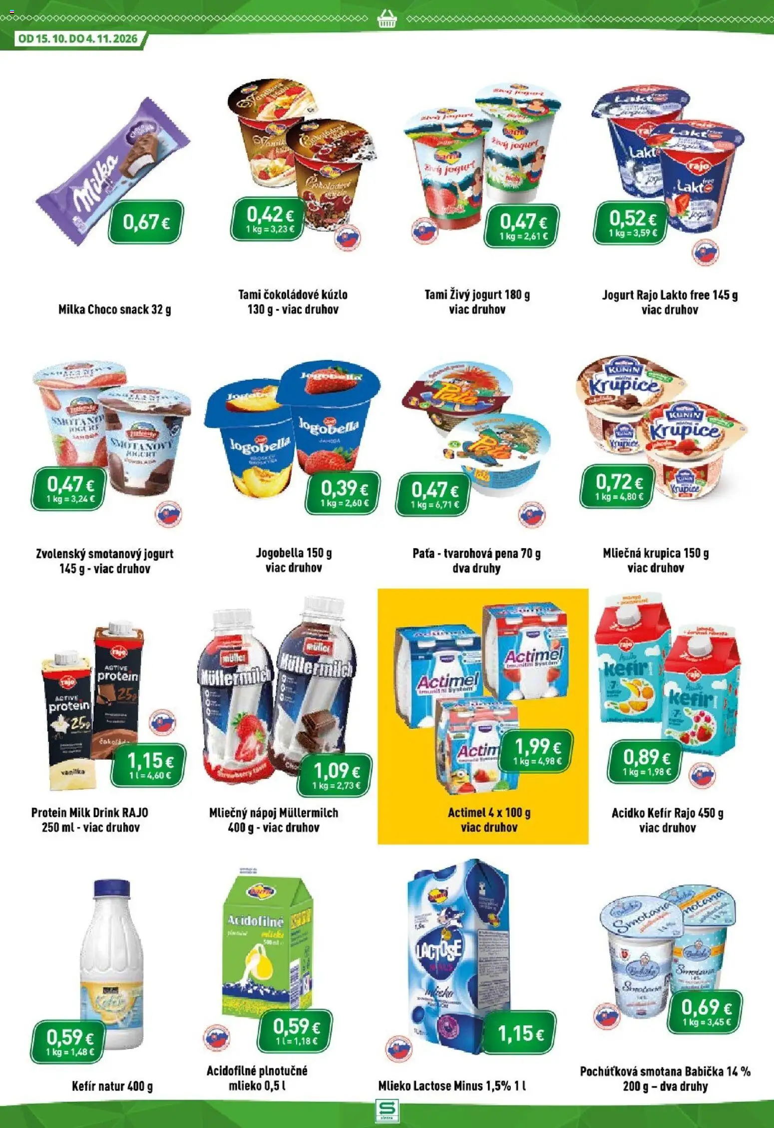 Náhľad Sintra letáku platného od 15.10.2026 - Mlieko, Milka, Krupica, Jogurt, Actimel, Acidko, Smotana, Pena