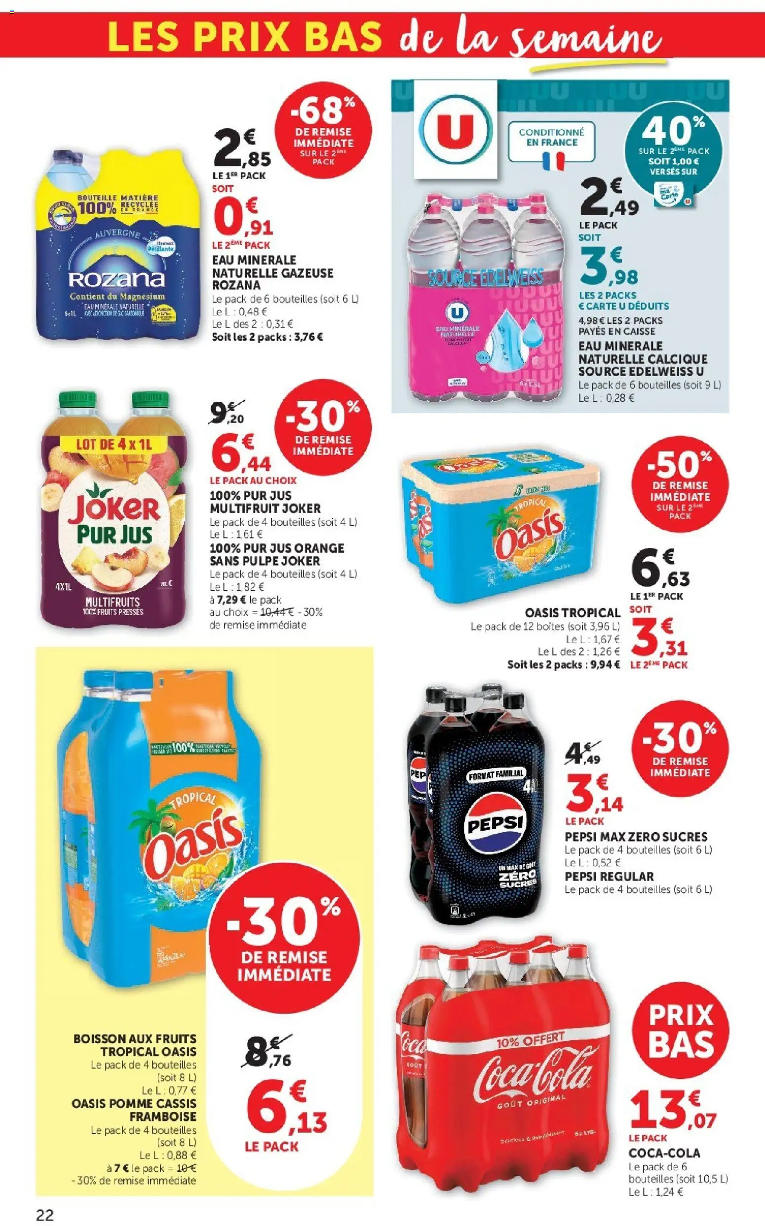 Prévisualisation de Hyper U catalogue du magasin Hyper U formulaire valide 08/09/2026 - Boisson, Bouteille, Pepsi, Jus, Eau minérale, Oasis tropical, Jus multifruit, Boisson aux fruits