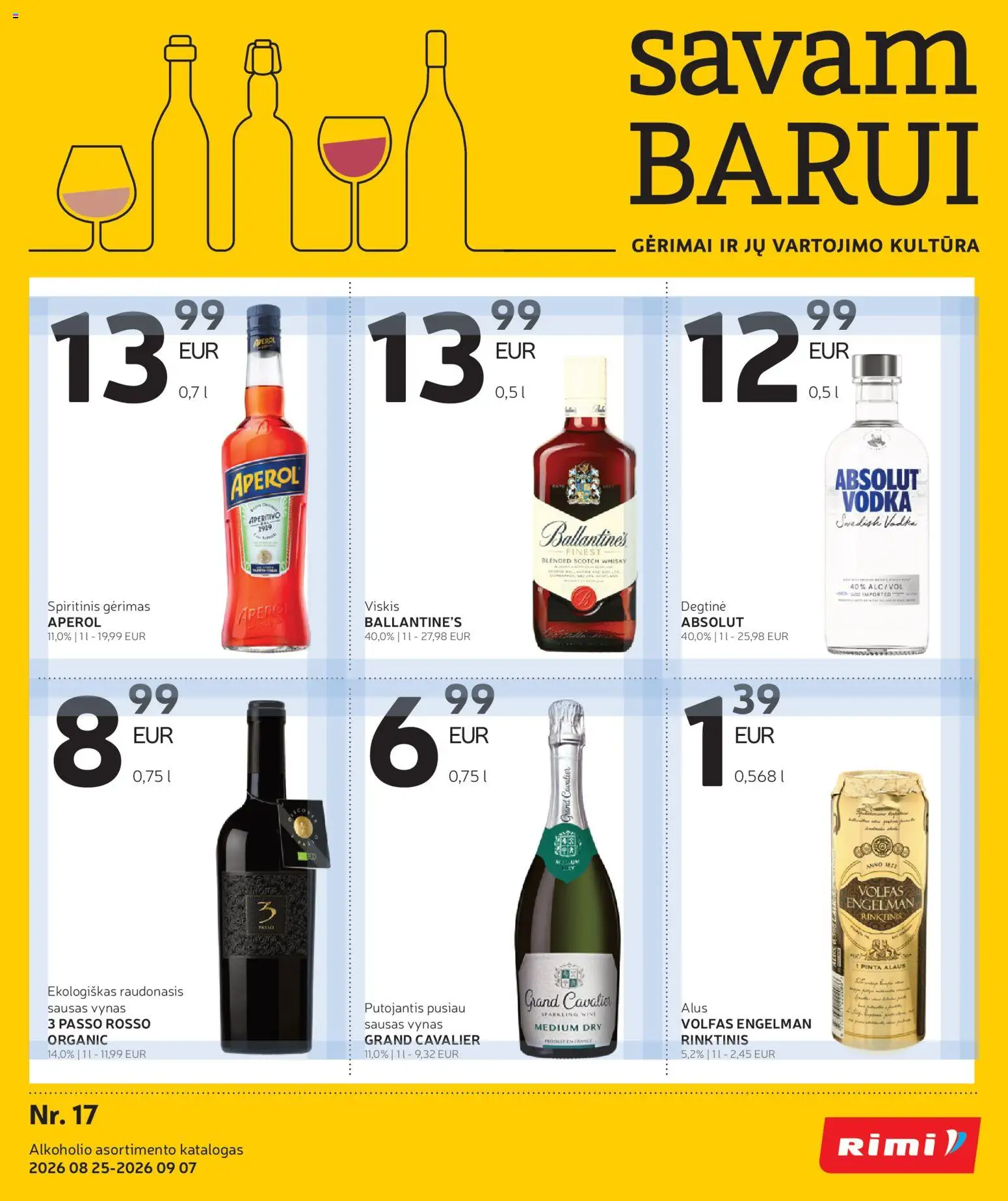 Rimi parduotuvės leidinio Rimi leidinys - Alkoholinių gėrimų galiojančio nuo 2026.08.25 peržiūra