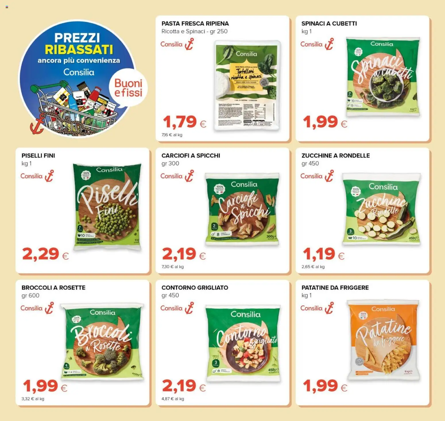Anteprima dell'opuscolo Oasi volantino Prezzi Ribassati dal negozio Oasi valido da 21/08/2026 - Pasta, Zucchine, Piselli, Broccoli, Ricotta, Patatine, Spinaci, Tortelloni