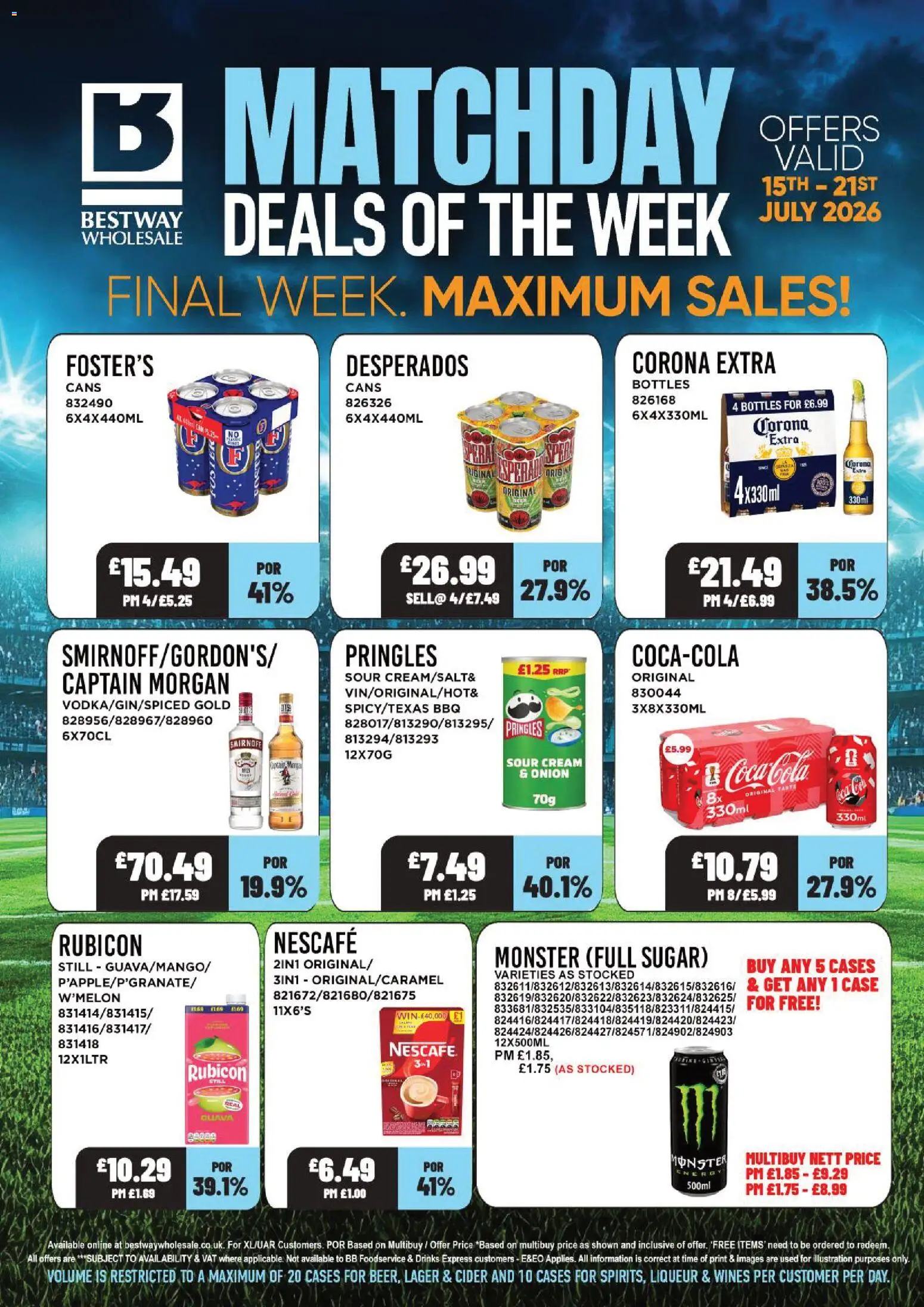 Preview of Bestway Bestway - Offers valid from 15/07/2026 - Cider, Drinks, Onion, Desperados, Captain Morgan, Sour cream, Case, Corona Extra