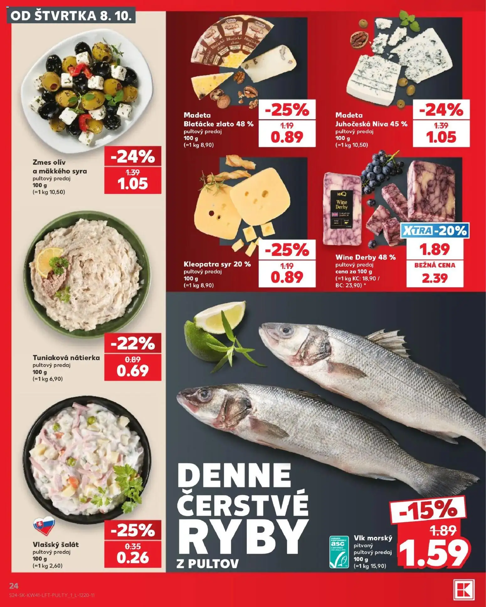 Náhľad Kaufland letáku platného od 08.10.2026 - Syr, Ryby, Šalát, Niva, Nátierka