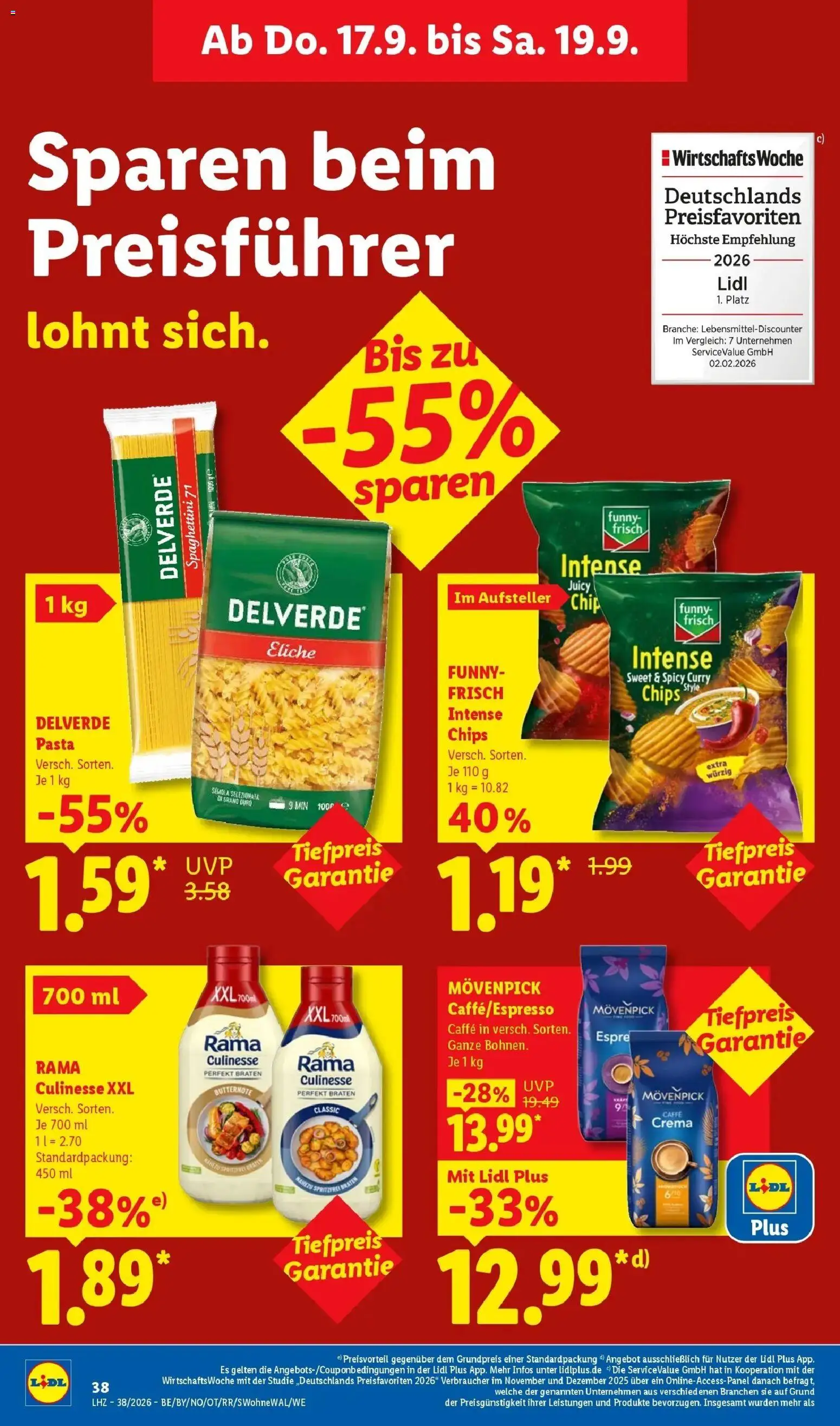 Vorschau von dem Prospekt des Geschäftes Lidl, gültig ab dem 14.09.2026 - Chips, Pasta, Funny frisch, Rama