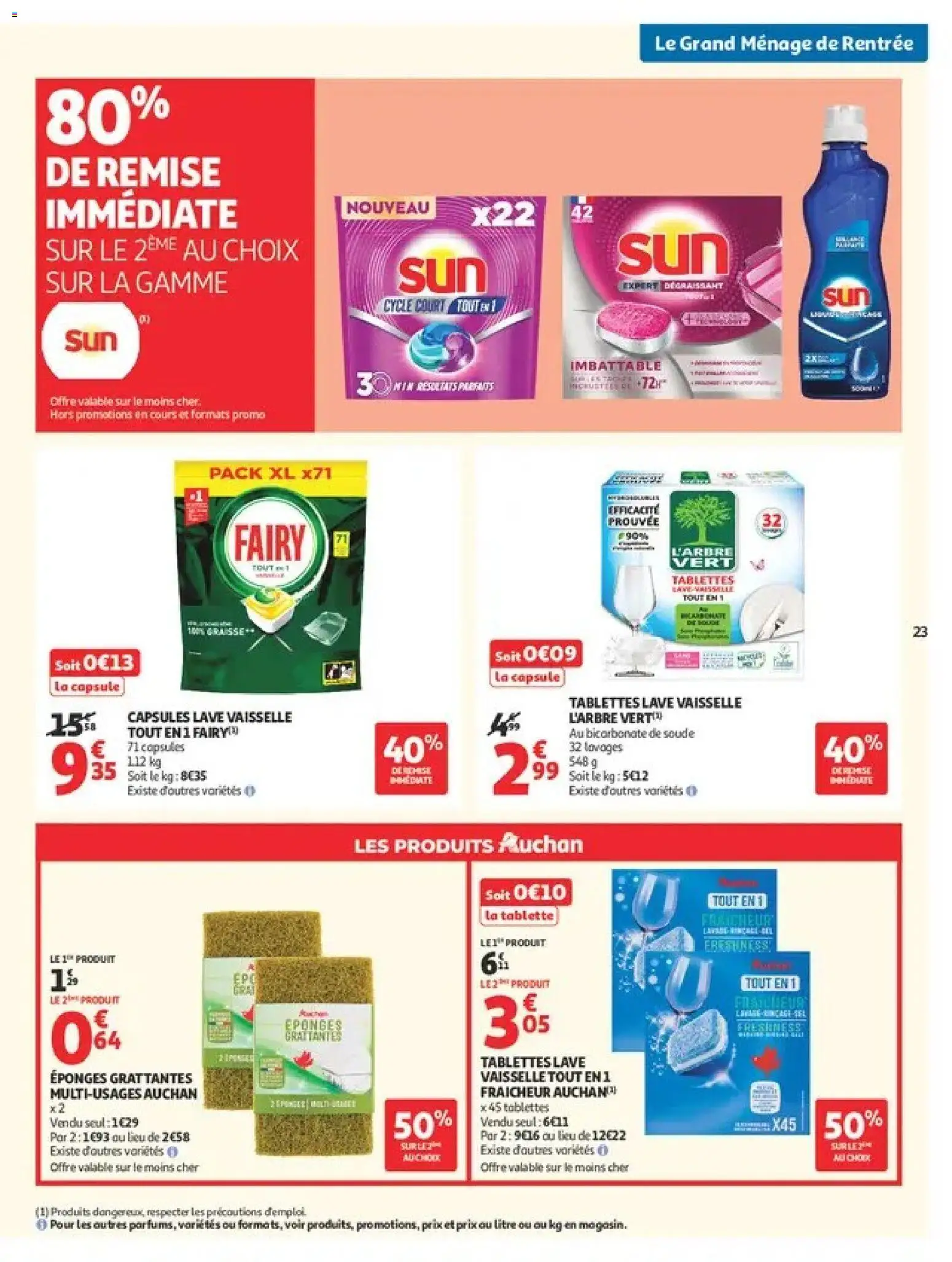 Prévisualisation de Auchan Ménage rentrée hypers du magasin Auchan formulaire valide 08/09/2026 - Tablette, Bicarbonate de soude, Vaisselle, Capsules, Éponges, Fairy, Détergent, Dégraissant