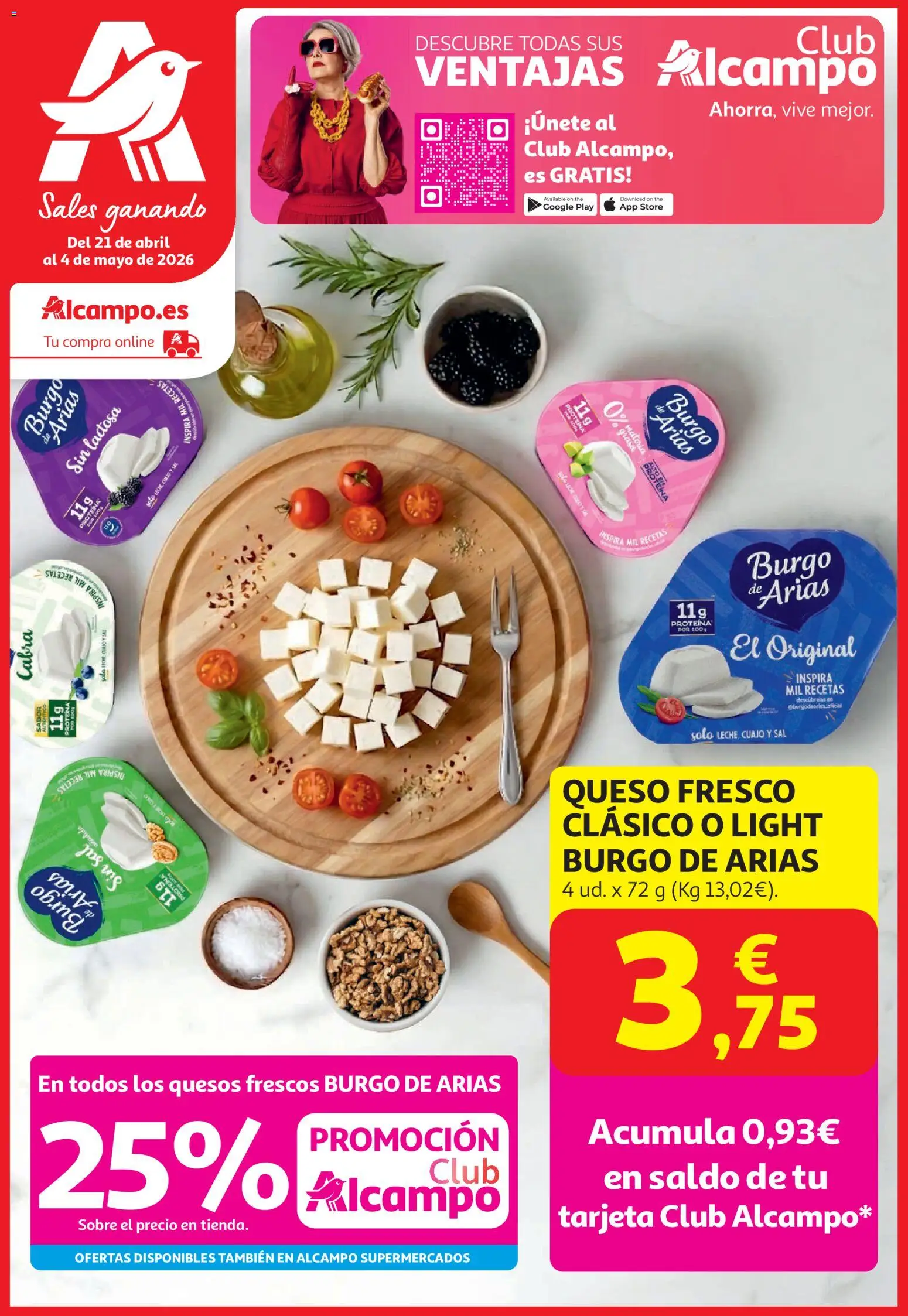 Vista previa del folleto de la tienda Alcampo válido desde el 21/04/2026 - Queso, Proteína, Sal, Queso fresco