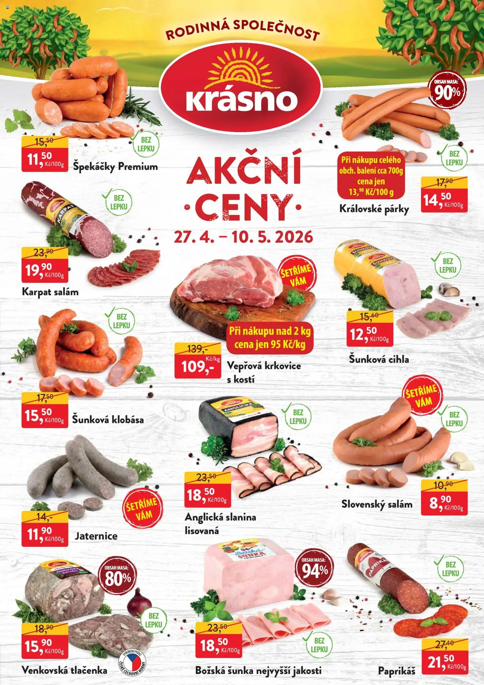Náhled nabídky: MP Krásno MP Krásno leták platný od 27.04.2026 - Paprika, Šunka, Klobása, Salám, Tlačenka, Slanina, Anglická slanina, Špekáčky