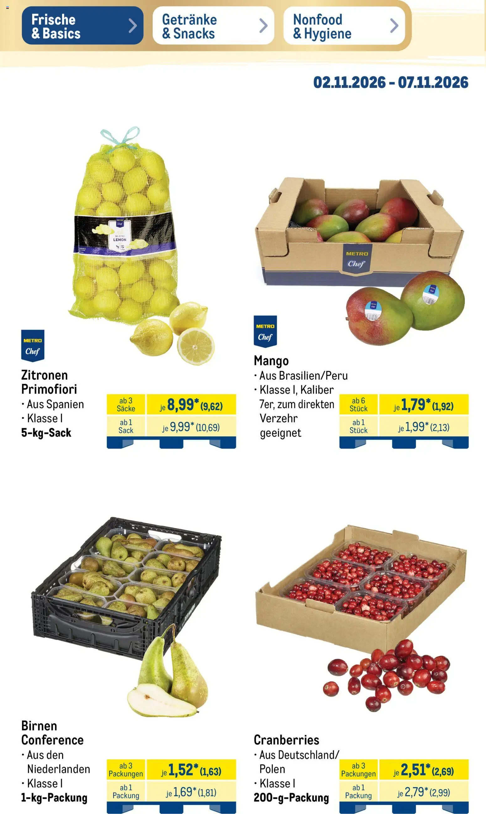 Vorschau von dem Prospekt des Geschäftes Metro, gültig ab dem 02.11.2026 - Mango, Zitronen