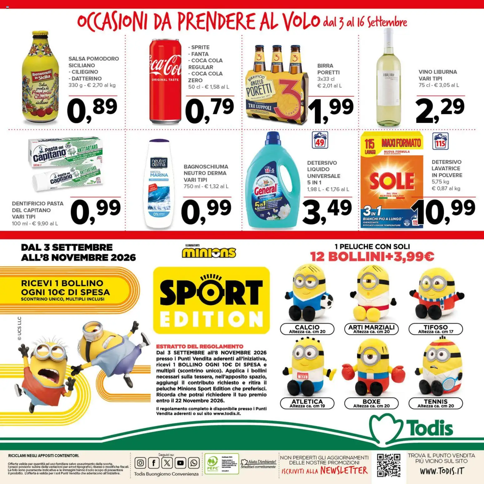 Anteprima dell'opuscolo Todis volantino Sicilia dal negozio Todis valido da 03/09/2026 - Vino, Lavatrice, Birra, Peluche, Fanta, Bagnoschiuma, Sprite, Dentifricio