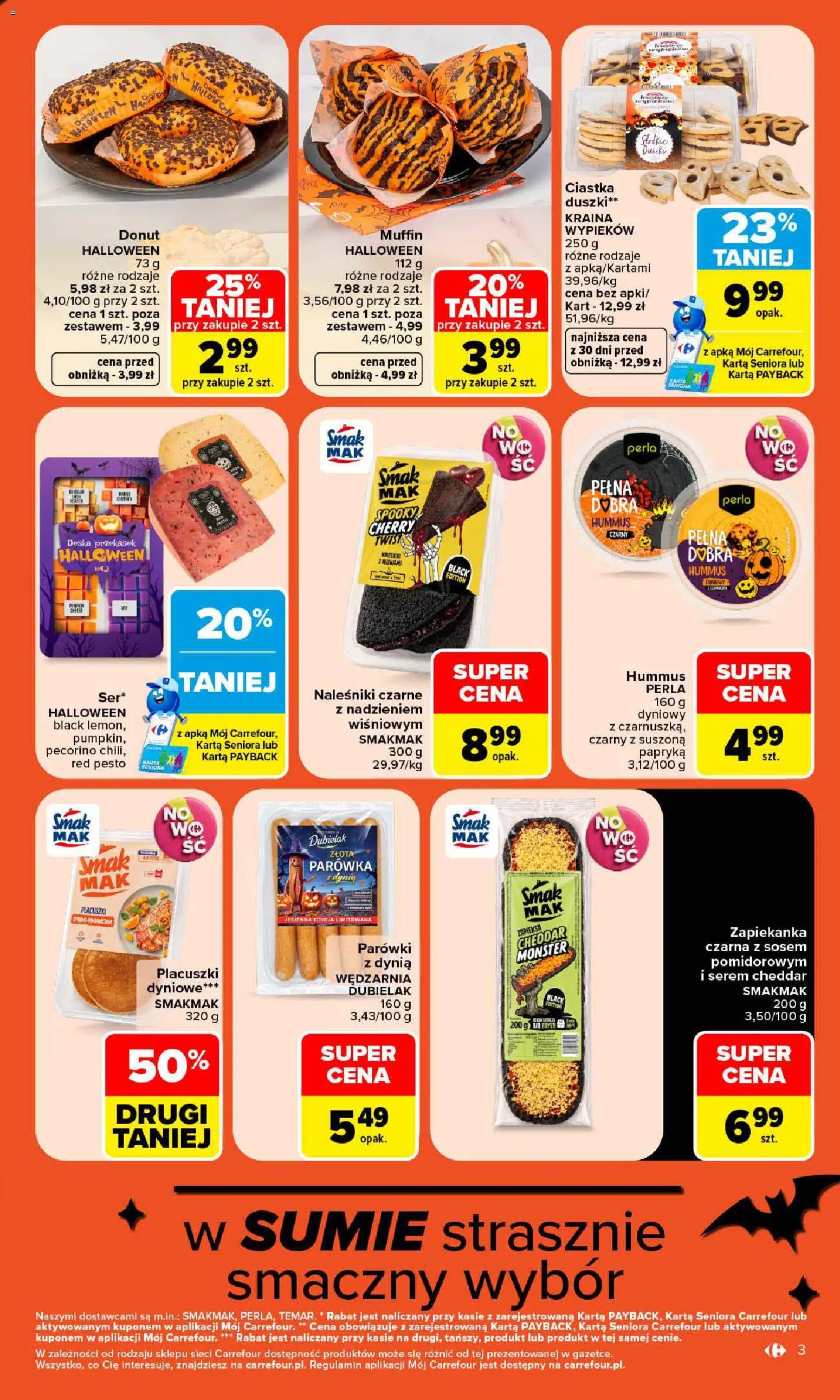 Pogląd gazetki "Carrefour gazetka - Halloween" ze sklepu Carrefour ważnej od 26.10.2026 - Zapiekanka, Pesto, Serem, Hummus, Pecorino, Papryka, Donut, Cheddar