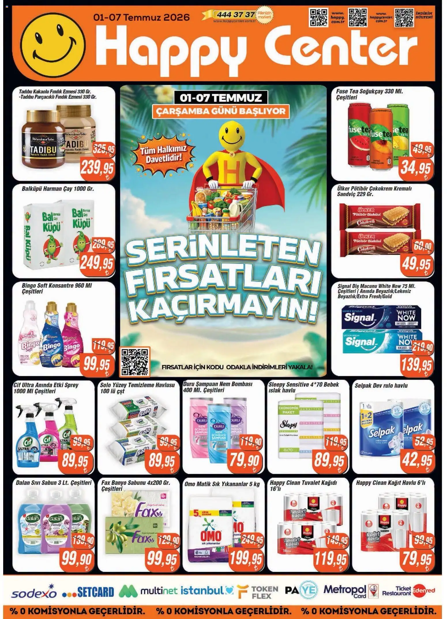 Happy Center Happy Center Katalog 01.07.2026 - Broşürünün önizlemesi - Fındık, Çay, Tuvalet, Şampuan, Tuvalet kağıdı, Diş macunu, Kağıt havlu, Banyo