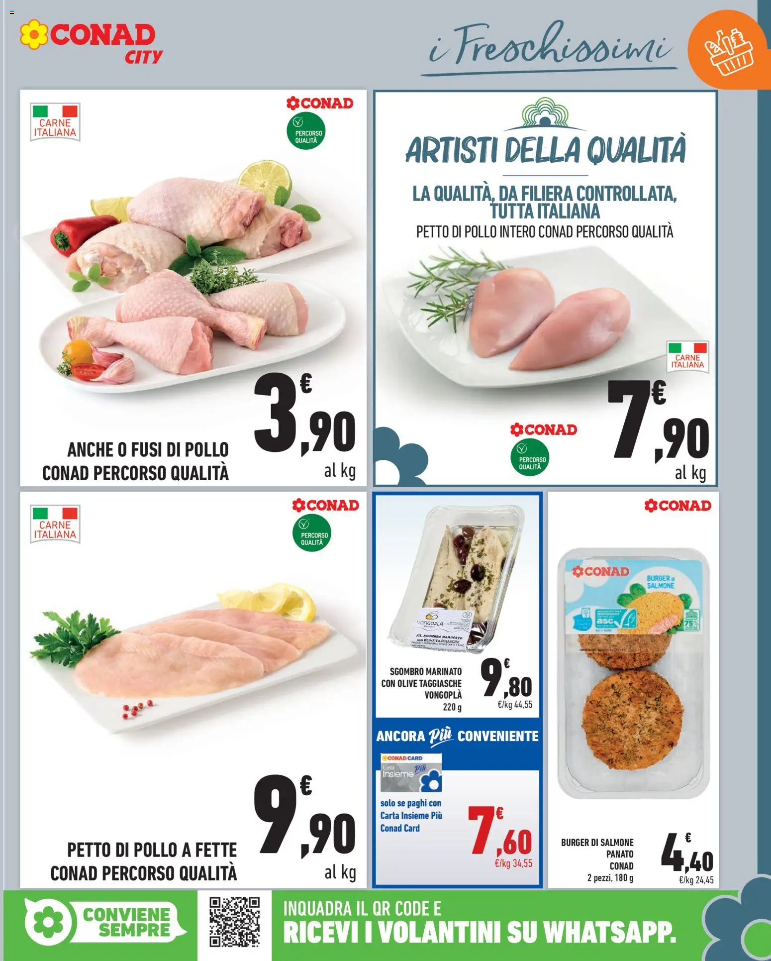 Anteprima dell'opuscolo Conad volantino City Lombardia dal negozio Conad valido da 23/10/2026 - Pollo, Carne, Salmone, Sgombro, Petto di Pollo, Olive, Pollo intero