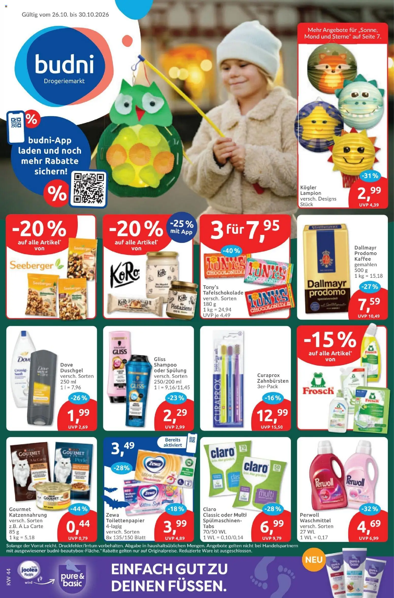 Vorschau von dem Prospekt des Geschäftes Budni, gültig ab dem 26.10.2026 - Dallmayr, Shampoo, Waschmittel, Duschgel, Dallmayr prodomo, Perwoll, Zewa, Spülung