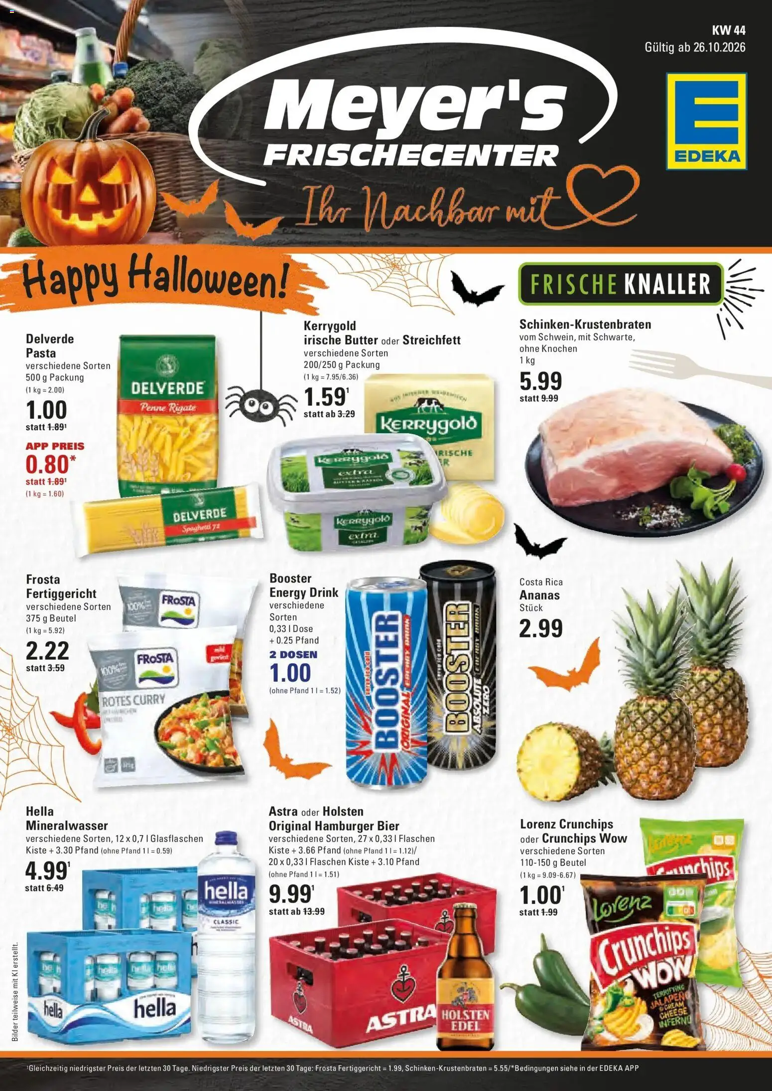 Vorschau von dem Prospekt des Geschäftes Edeka, gültig ab dem 26.10.2026 - Bilder, Butter, Bier, Frosta, Energy, Hella, Holsten, Lorenz crunchips