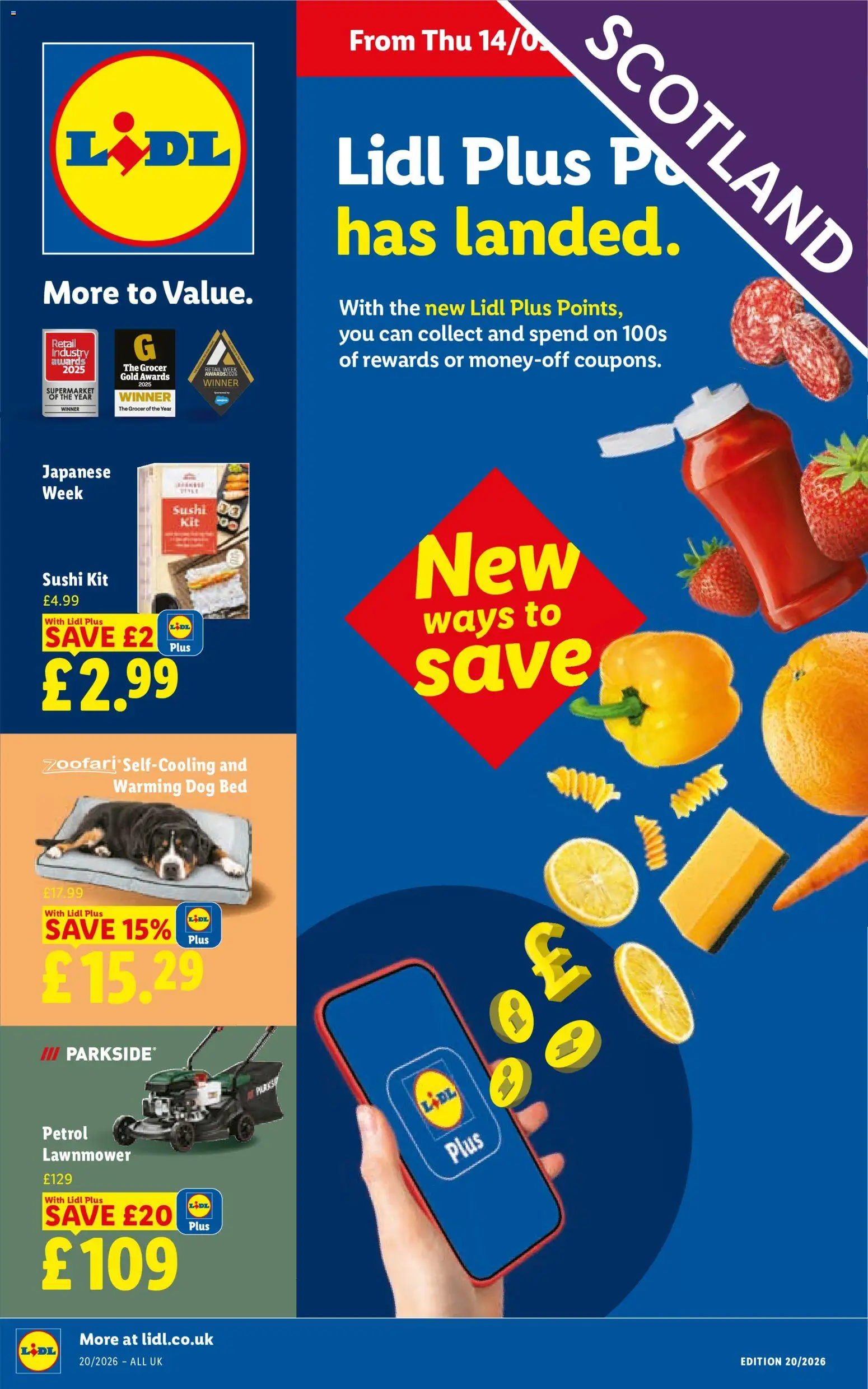 Preview of Lidl Lidl - Weekly Scotland valid from 14/05/2026 - Sushi, Bed, Petrol lawnmower