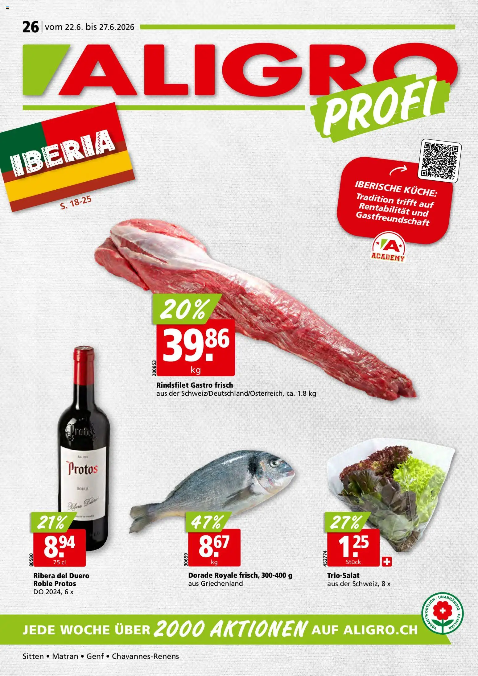 Vorschau des Merkblatts Aligro aktionen Chavannes, Matran, Genf, Sitten vom Shop Aligro gültig von 22.06.2026 bis 27.06.2026