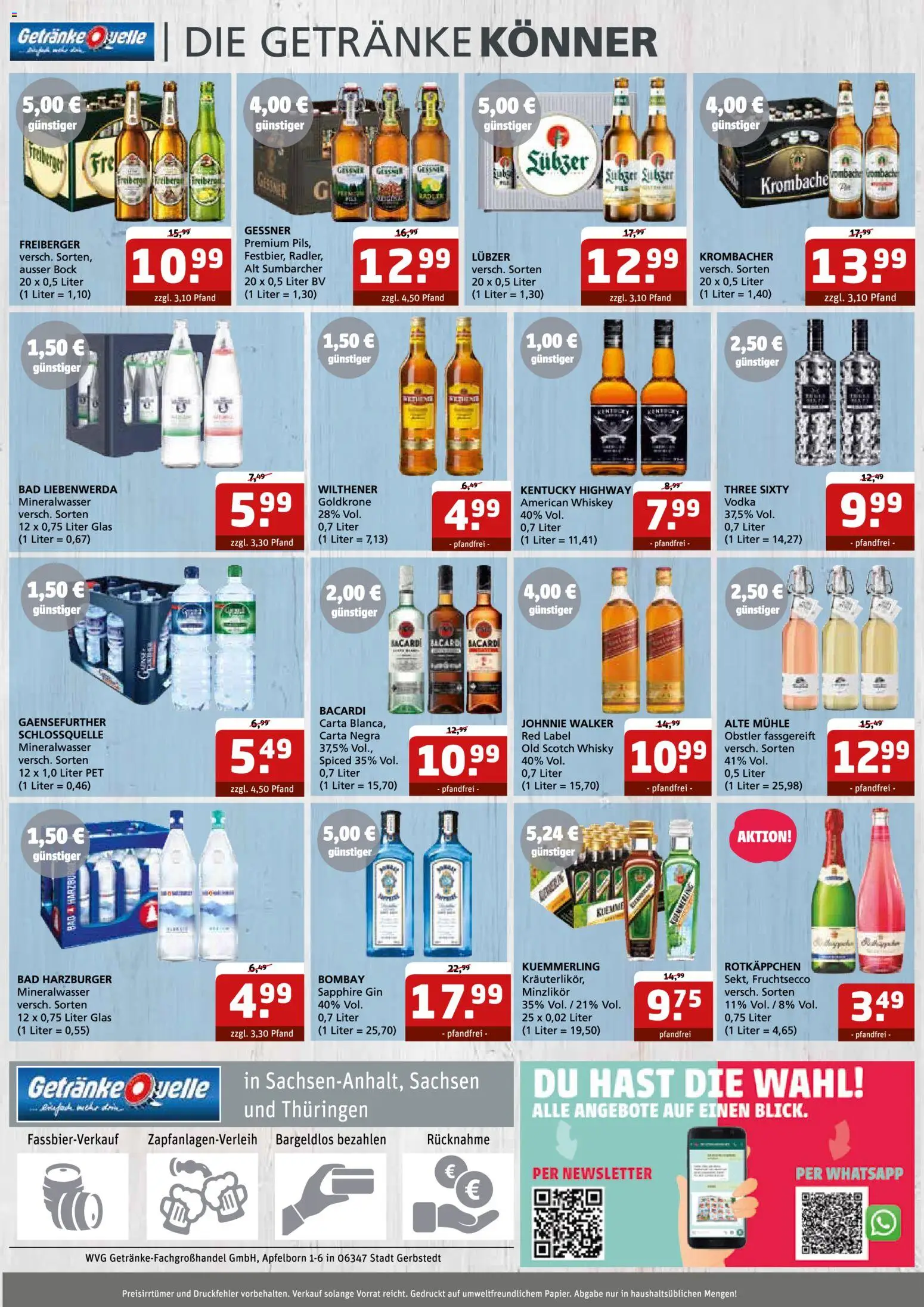 Vorschau von dem Prospekt des Geschäftes Getränke Quelle, gültig ab dem 26.10.2026 - Bad, Whisky, Mineralwasser, Gin, Krombacher, Rotkäppchen, Bacardi, Whiskey