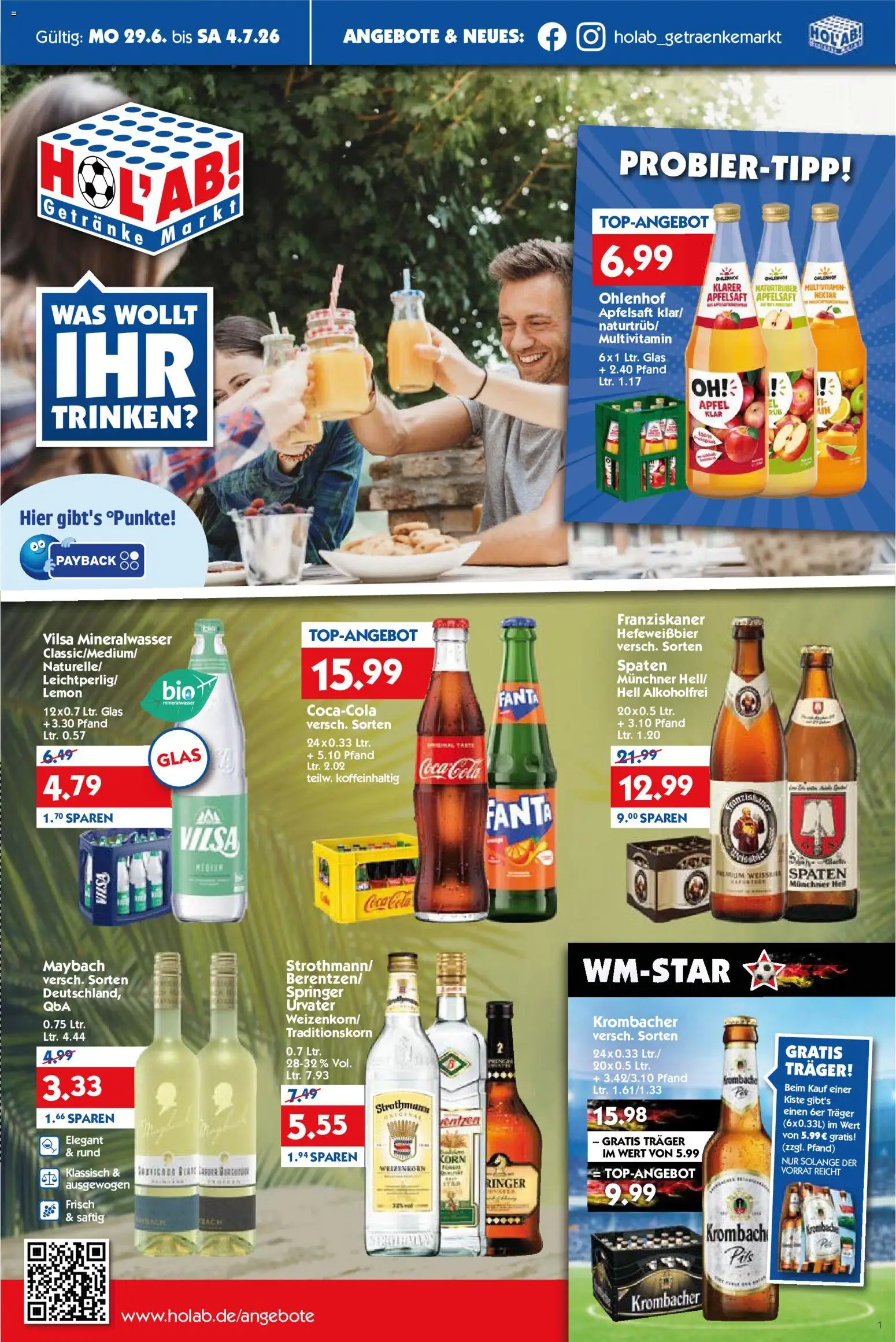 Vorschau von dem Prospekt des Geschäftes HOL’AB!, gültig ab dem 29.06.2026 - Coca cola, Äpfel, Cola, Mineralwasser, Krombacher, Fanta, Franziskaner, Apfelsaft