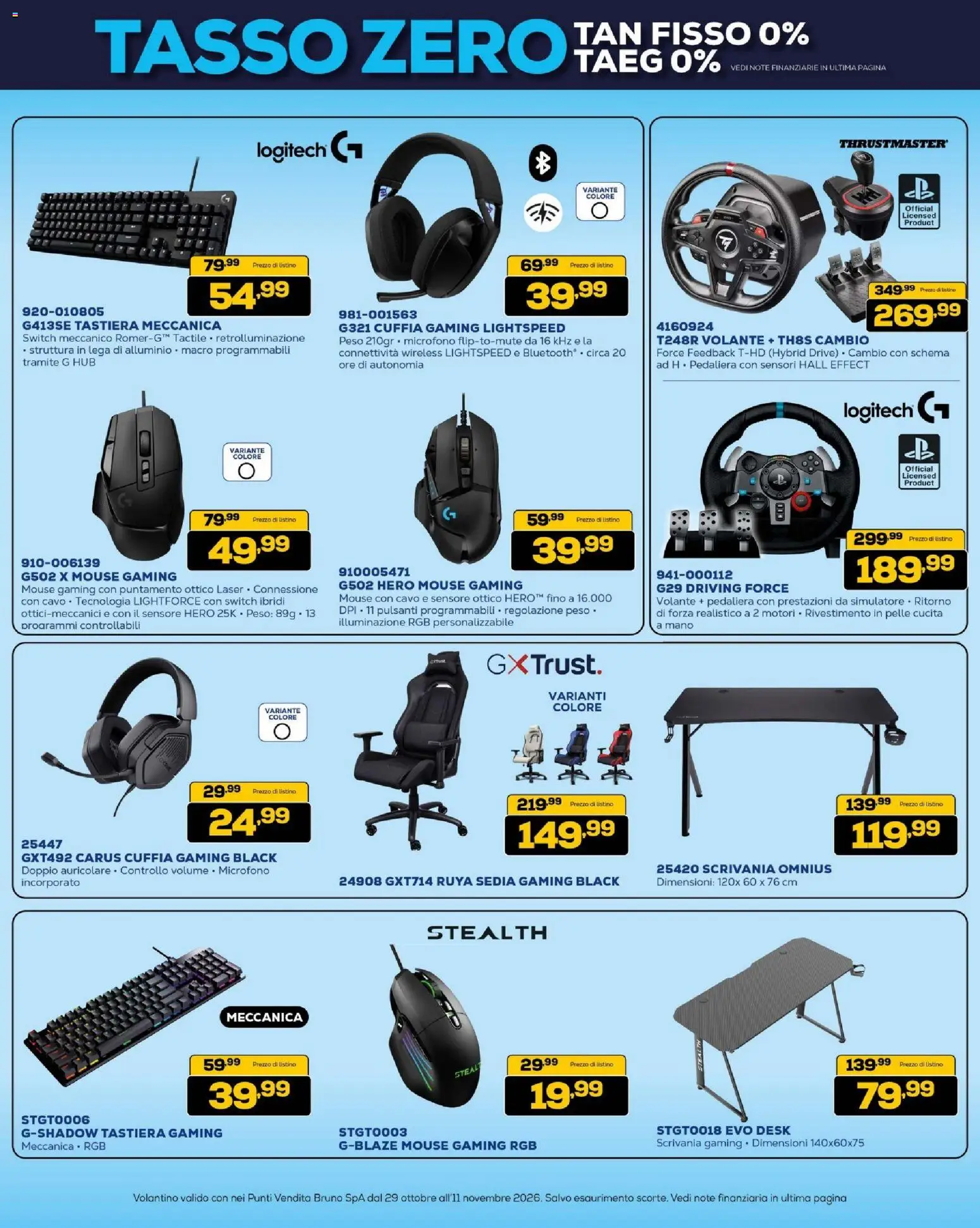 Anteprima dell'opuscolo BRUNO Black Friday dal negozio BRUNO valido da 29/10/2026 - Scrivania, Tastiera, Microfono, Mouse, Illuminazione, Cavo, Alluminio, Sedia