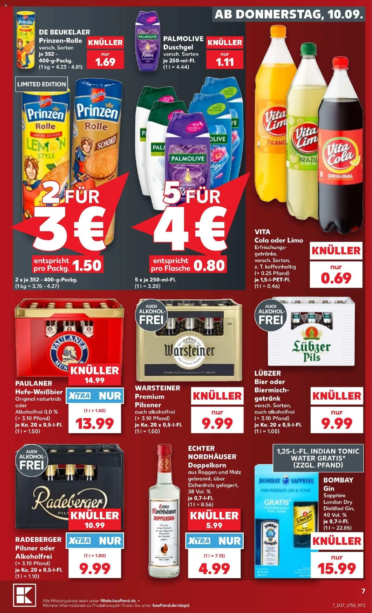 Vorschau von dem Prospekt des Geschäftes Kaufland, gültig ab dem 10.09.2026 - Bier, Cola, Alkohol, Gin, Warsteiner, Vita cola, Duschgel, Lubzer
