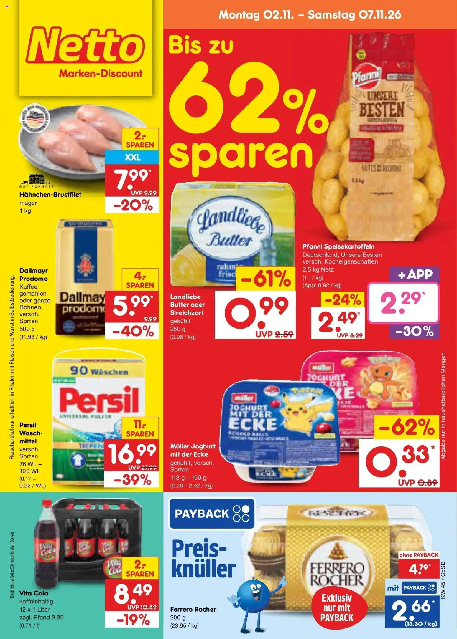 Vorschau von dem Prospekt des Geschäftes Netto Marken-Discount, gültig ab dem 02.11.2026 - Kaffee, Wurst, Cola, Joghurt, Fleisch, Dallmayr, Persil, Dallmayr prodomo