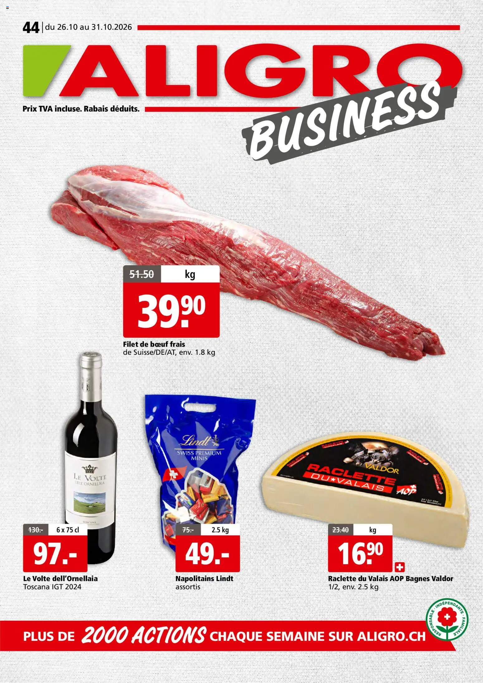 Vorschau des Merkblatts Aligro aktionen Business Chavannes, Matran, Genève, Sion vom Shop Aligro gültig von 26.10.2026 bis 31.10.2026 - Raclette