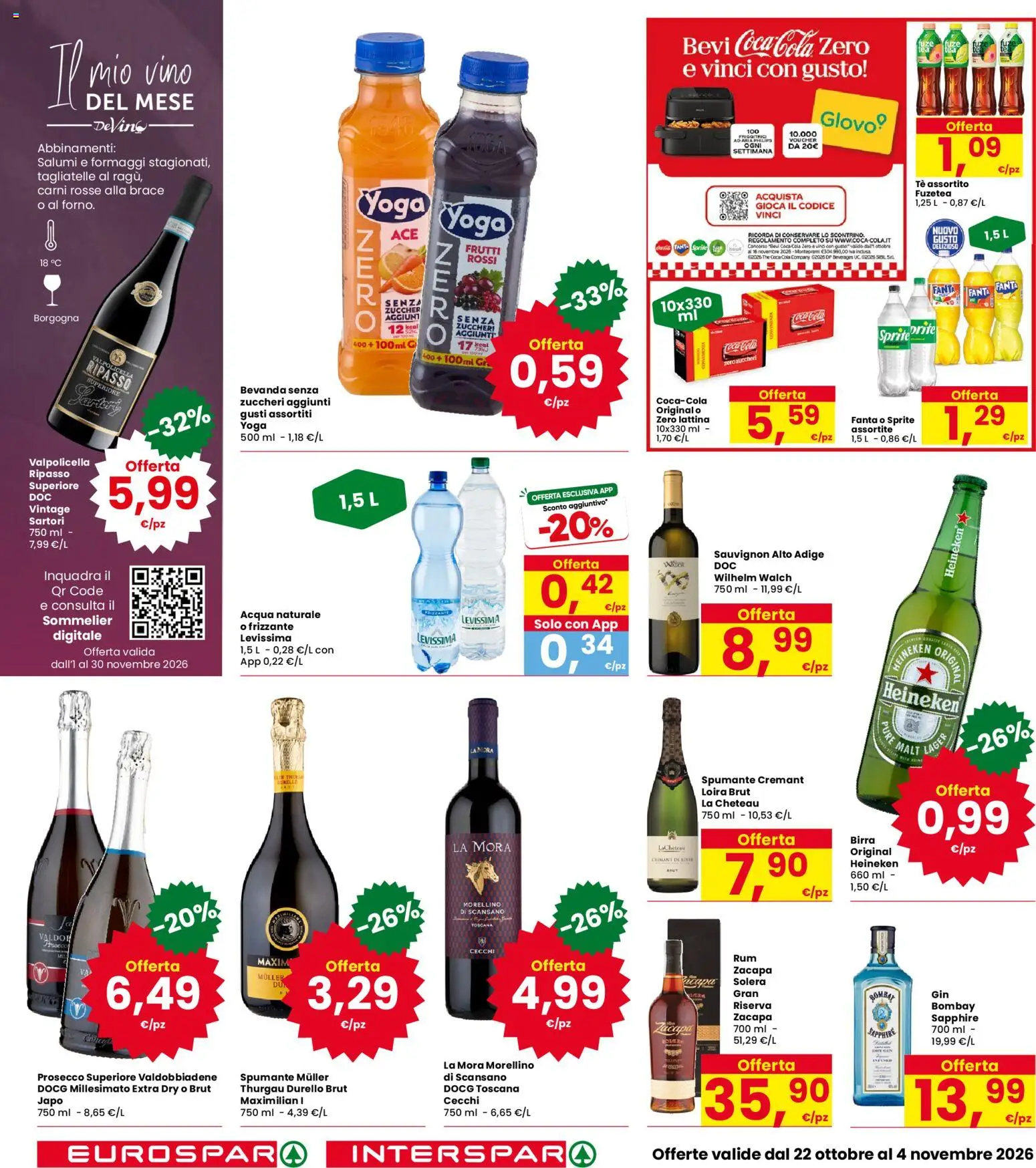Anteprima dell'opuscolo Eurospar volantino Carpi dal negozio Eurospar valido da 22/10/2026 - The, Vino, Tagliatelle, Heineken, Sprite, Tè, Spumante, Coca Cola Zero