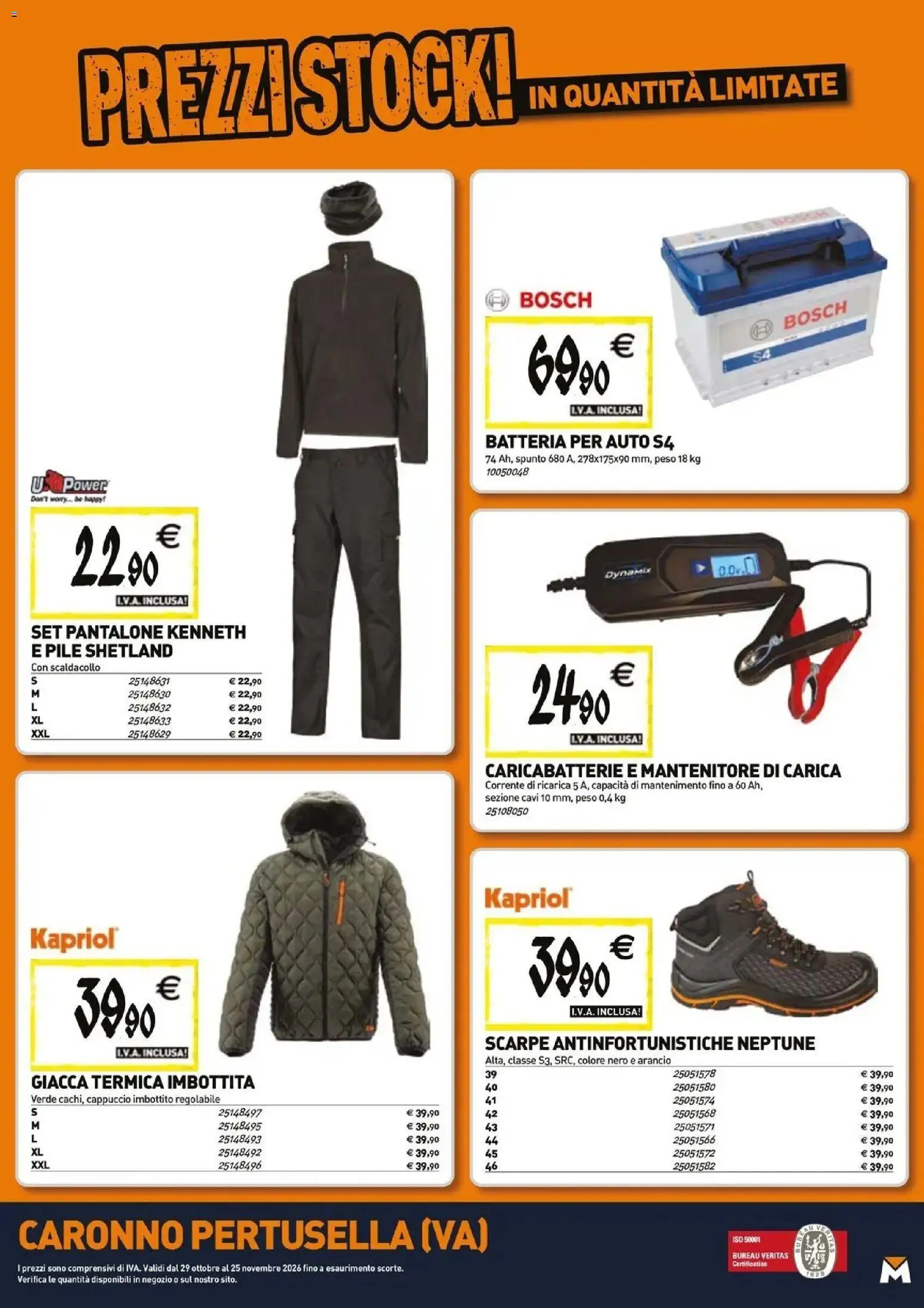 Anteprima dell'opuscolo TECNOMAT catalogo Caronno Pertusella dal negozio TECNOMAT valido da 29/10/2026 - Scarpe, Batteria, Caricabatterie, Giacca, Pile, Cappuccio, Batteria per auto