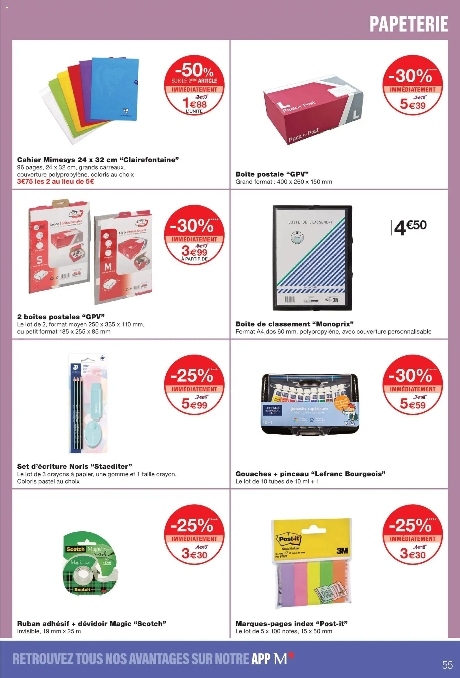 Prévisualisation de Monoprix catalogue du magasin Monoprix formulaire valide 08/09/2026 - Couverture, Cahier, Pinceau