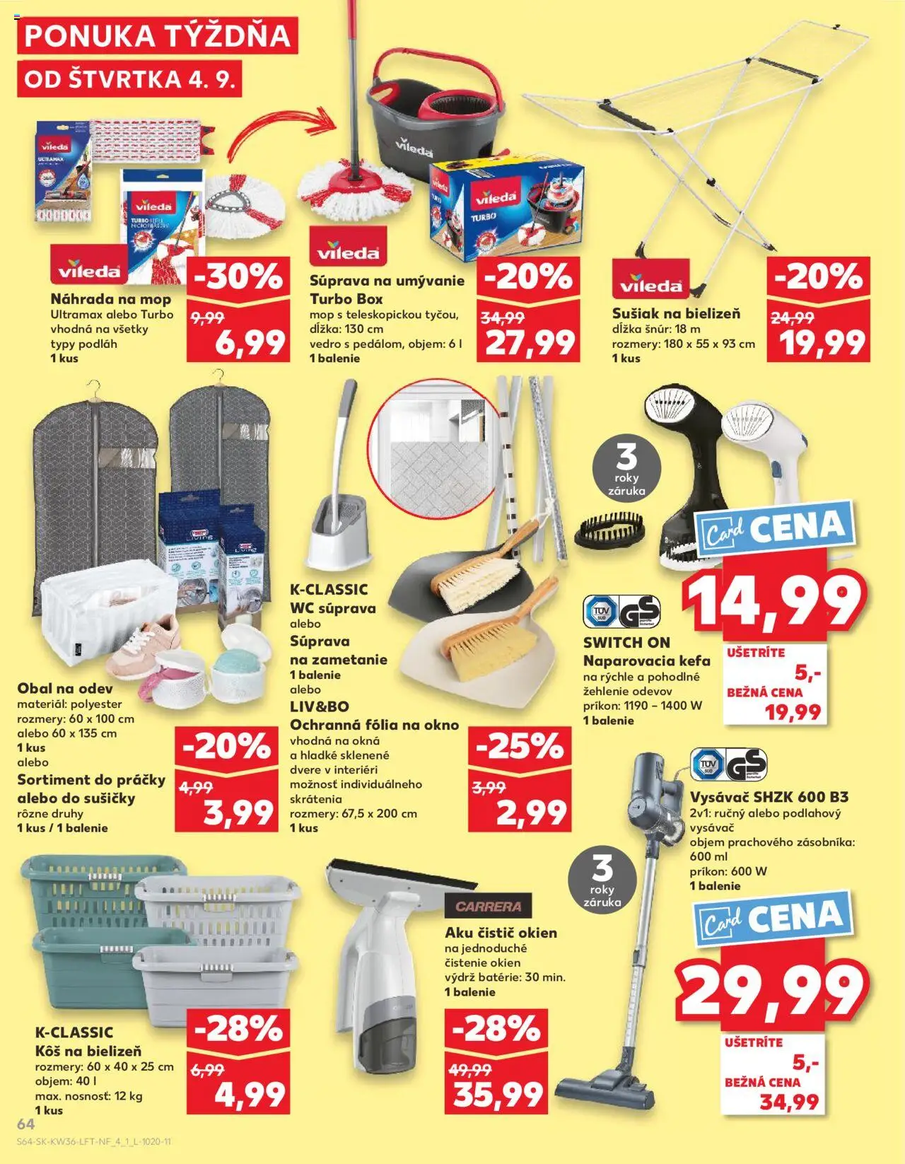 Náhľad Kaufland letáku platného od 04.09.2025 - Vysávač, Wc, Mop, Dvere, Práčky, Kôš na bielizeň, Čistič okien, Aku