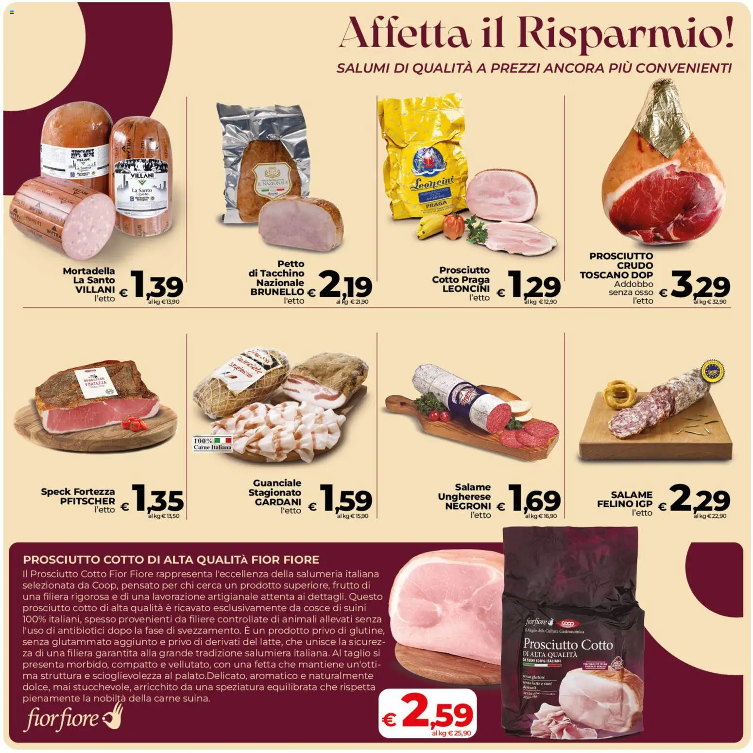 Anteprima dell'opuscolo COOP volantino Ragusa dal negozio COOP valido da 23/10/2026 - Carne, Tacchino, Mortadella, Guanciale, Speck, Prosciutto, Salame, Taglio