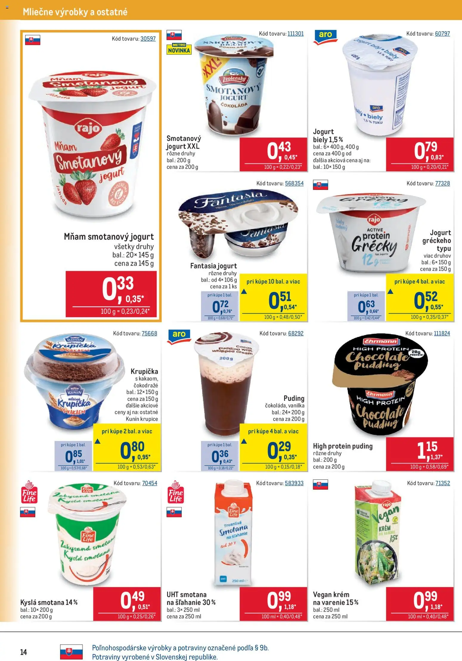 Náhľad Metro letáku platného od 21.10.2026 - Protein, Čokoláda, Puding, Kyslá smotana, Jogurt, Vanilka, Krém, Smotanový jogurt