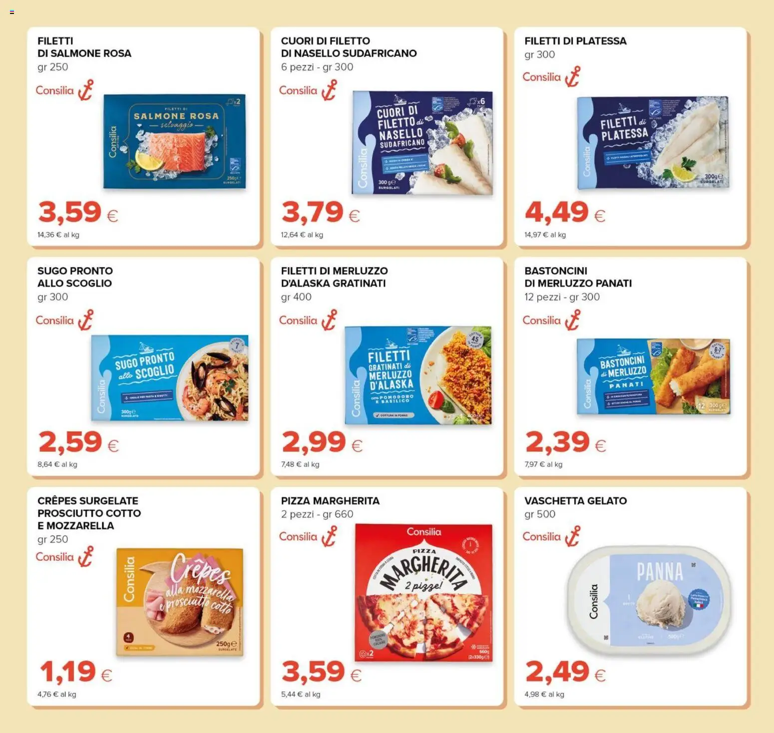 Anteprima dell'opuscolo Oasi volantino Prezzi Ribassati dal negozio Oasi valido da 21/08/2026 - Gelato, Basilico, Salmone, Prosciutto Cotto, Sugo, Nasello, Panna, Merluzzo d’Alaska