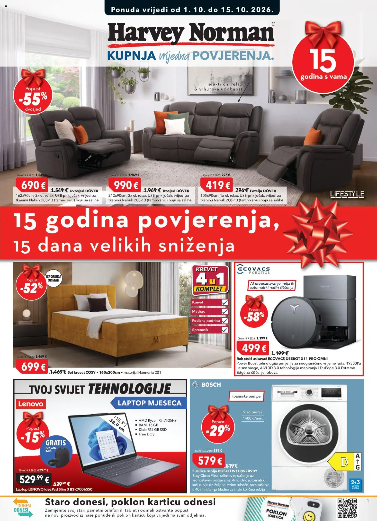 Pregled letka Harvey Norman Katalog trgovine Harvey Norman vrijedi od 01.10.2026 - Disk, Usisavač, Fotelja, Miš, Ruksak, Trosjed, USB, Sušilica
