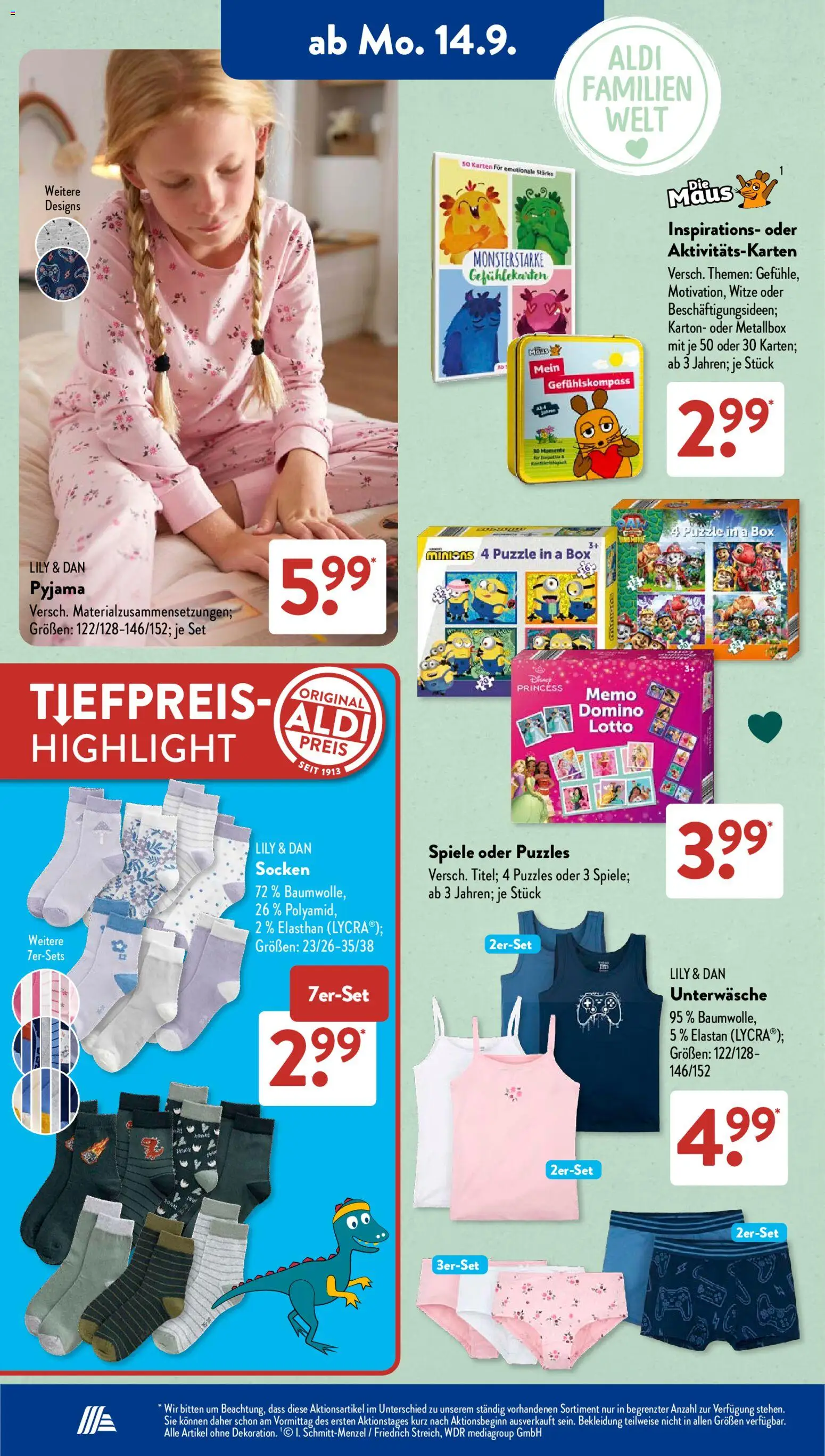 Vorschau von dem Prospekt des Geschäftes Aldi Süd, gültig ab dem 14.09.2026 - Schnitzel, Käse, Milka, Toffifee, Weißwurst, Räucherlachs, Schwip schwap, Whiskas