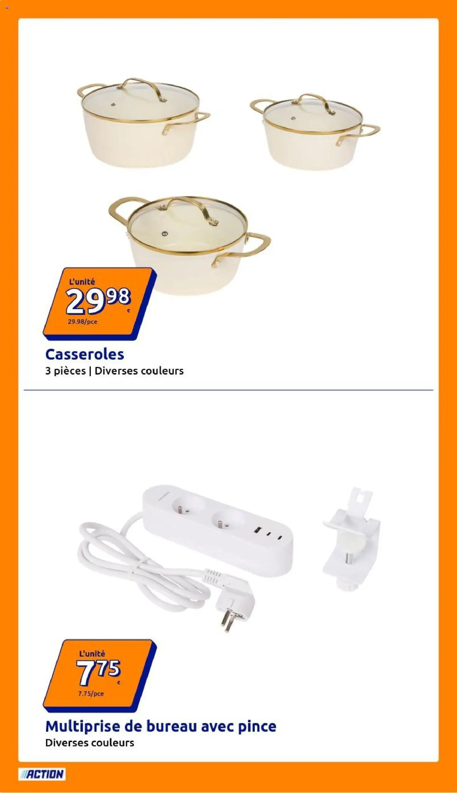 Prévisualisation de Action catalogue du magasin Action formulaire valide 28/10/2026 - Bureau, Casseroles, Pince